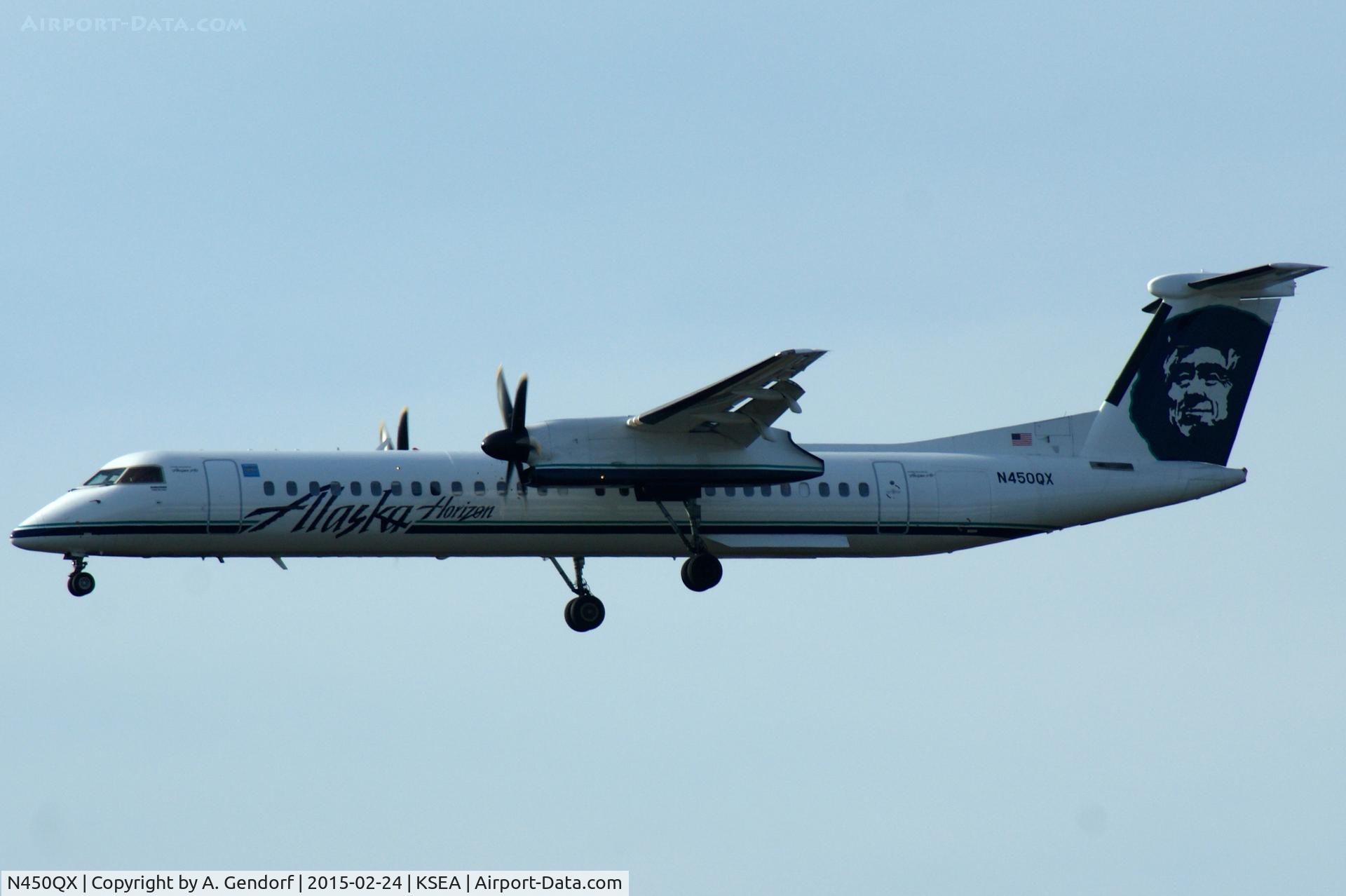 N450QX, 2013 Bombardier DHC-8-402Q Dash 8 C/N 4452, Horizon Air, seen here landing at Seattle-Tacoma Int'l(KSEA)