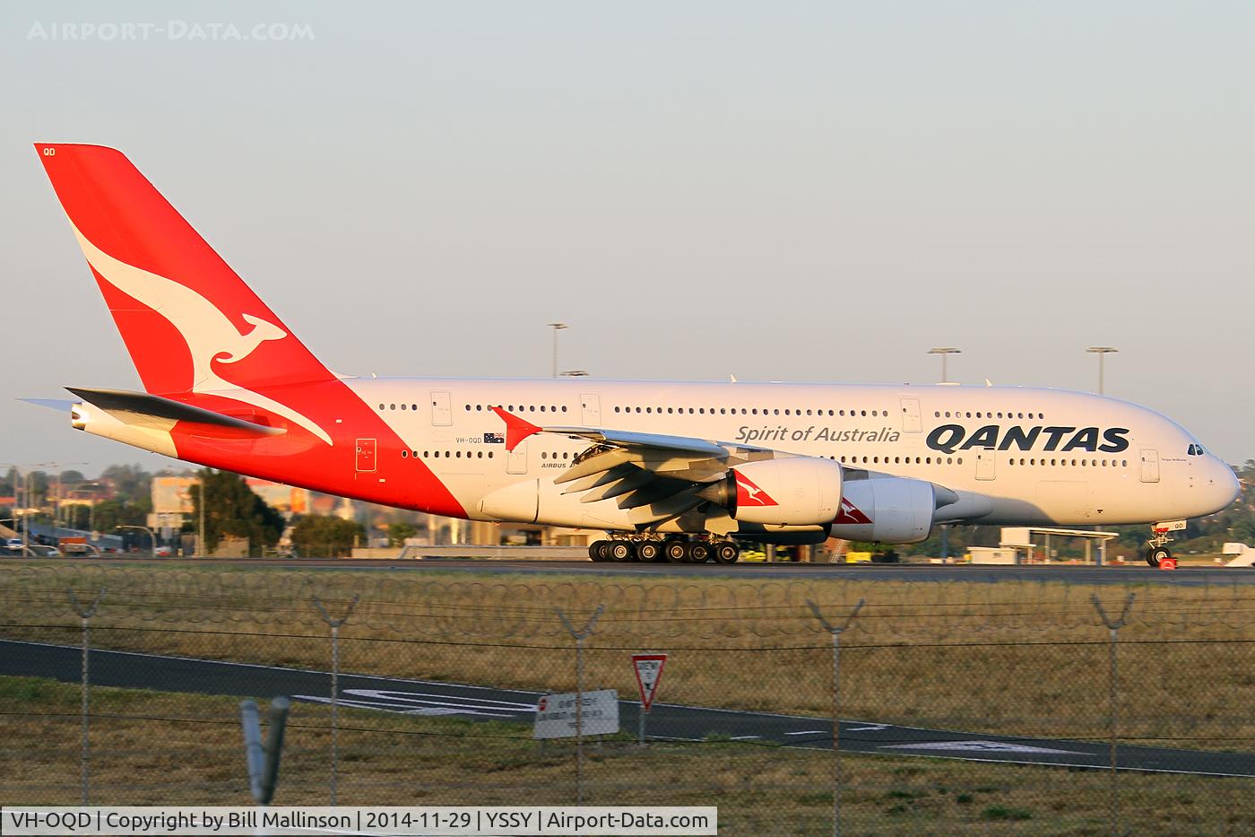VH-OQD, 2008 Airbus A380-842 C/N 026, taxiing off 34L