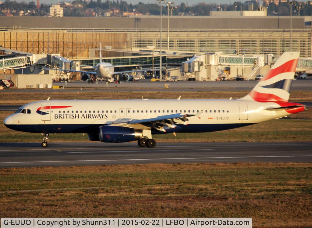 G-EUUO, 2003 Airbus A320-232 C/N 1958, Taxiing to the Terminal after landing rwy 32L