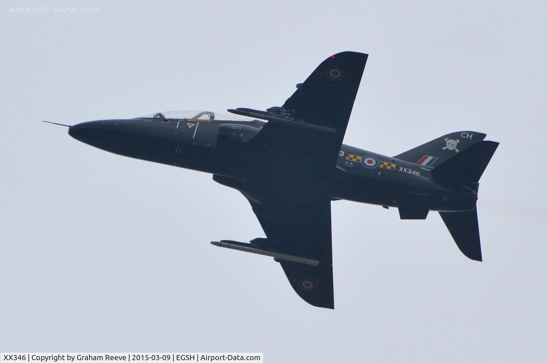 XX346, 1981 Hawker Siddeley Hawk T.1A C/N 195/312170, Climbing out of Norwich, one of two Hawks passing through.