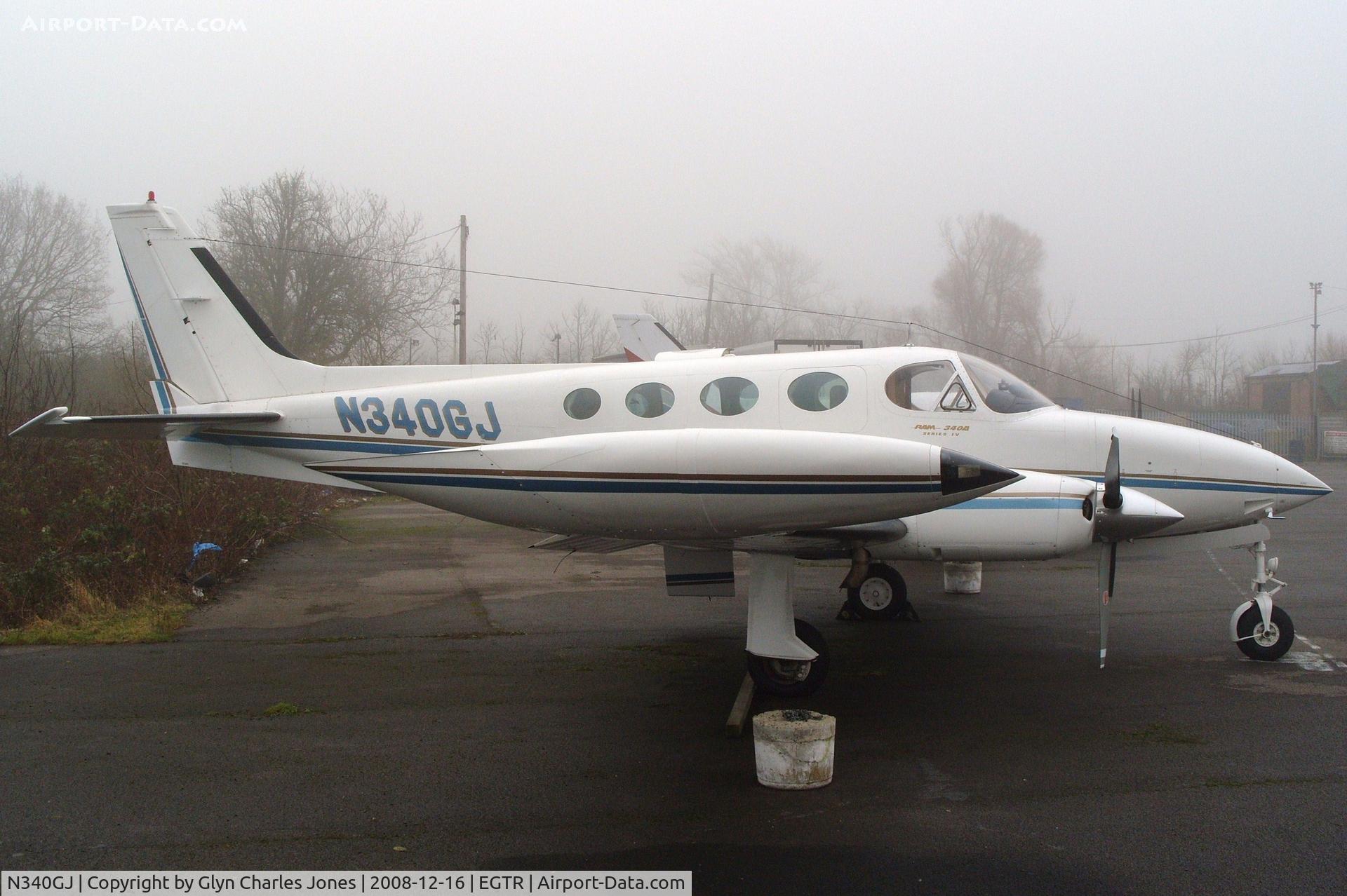 N340GJ, 1979 Cessna 340A C/N 340A0637, Taken on a quiet cold and foggy day. With thanks to Elstree control tower who granted me authority to take photographs on the aerodrome. Owned by Bee Bee Aviation Inc Trustee.
