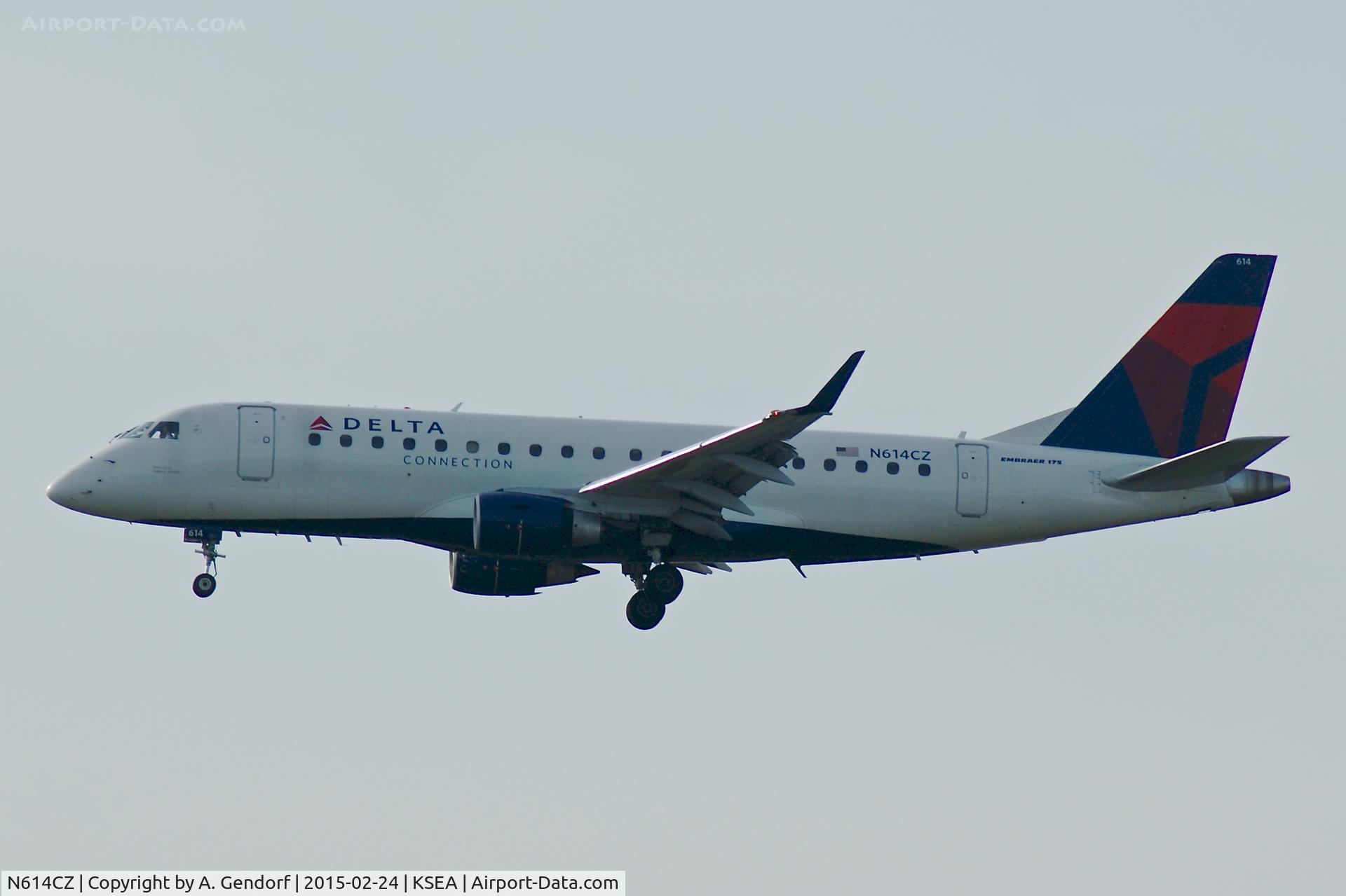 N614CZ, 2008 Embraer 175LR (ERJ-170-200LR) C/N 17000205, Compass Airlines, Delta Connection cs., is here landing at Seattle-Tacoma Int'l(KSEA)