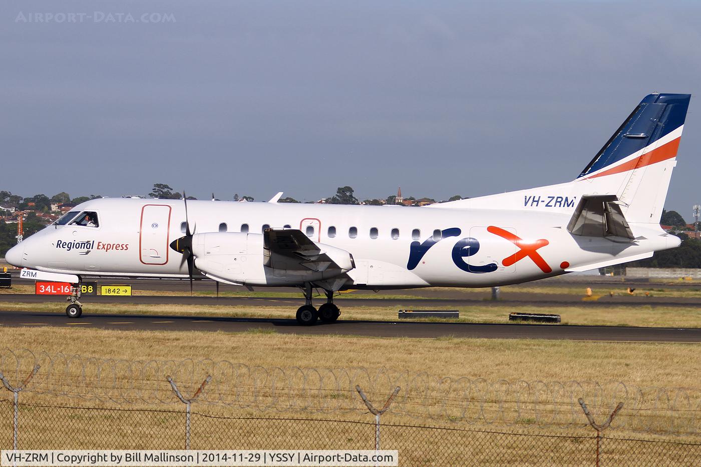 VH-ZRM, 1996 Saab 340B C/N 340B-400, yaxiing to 34R