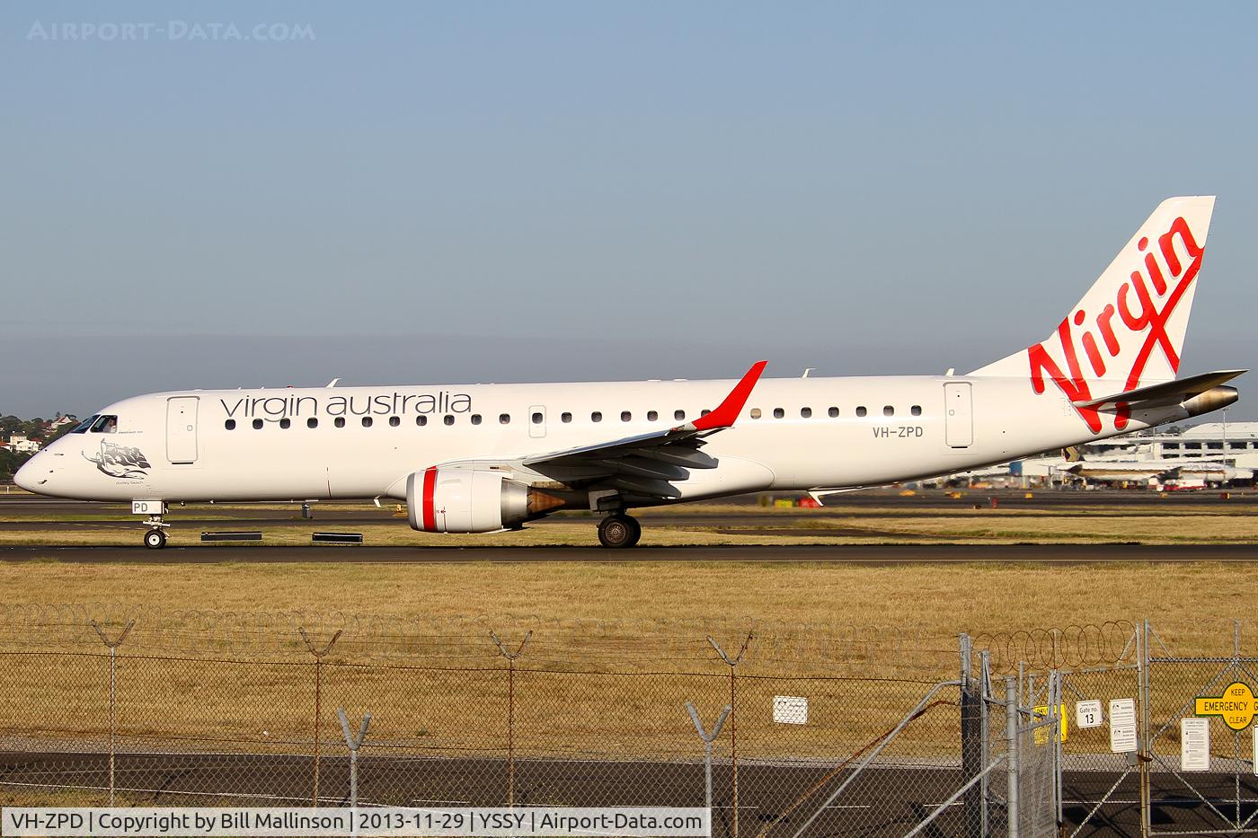 VH-ZPD, 2008 Embraer 190AR (ERJ-190-100IGW) C/N 19000176, taxiing to 34R
