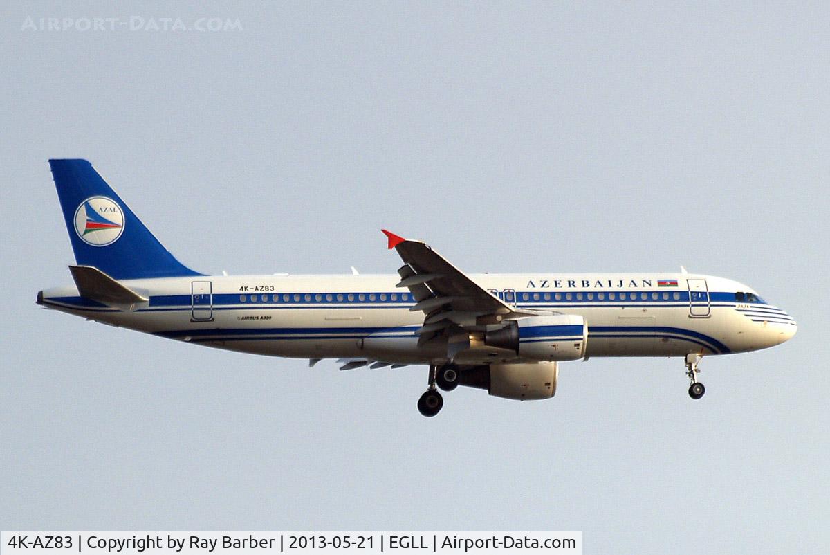 4K-AZ83, 2006 Airbus A320-214 C/N 2685, Airbus A320-214 [2685] (Azerbaijan Airlines) Home~G 21/05/2013. On approach 27L.