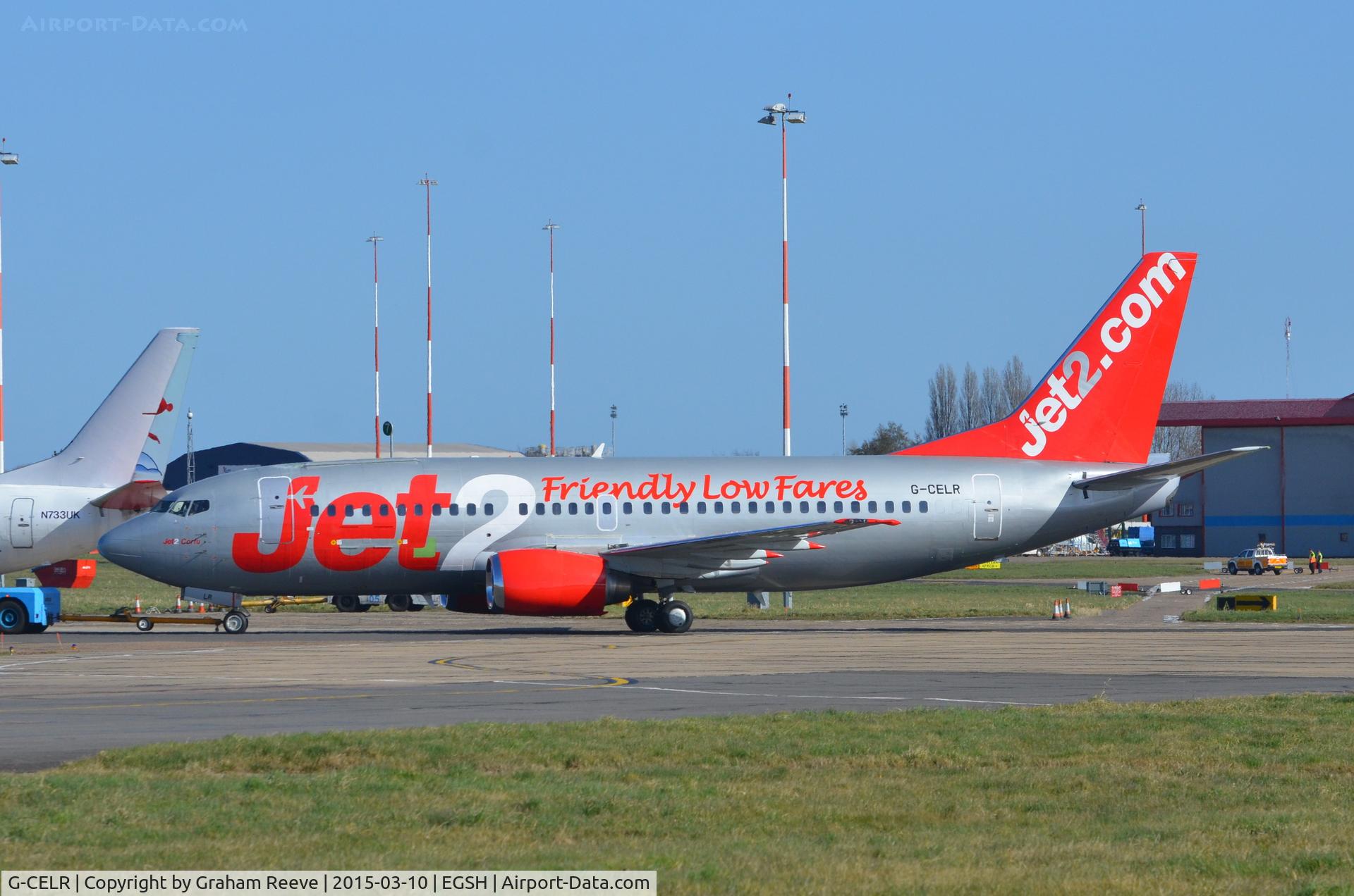 G-CELR, 1986 Boeing 737-330(QC) C/N 23523, Under tow at Norwich.