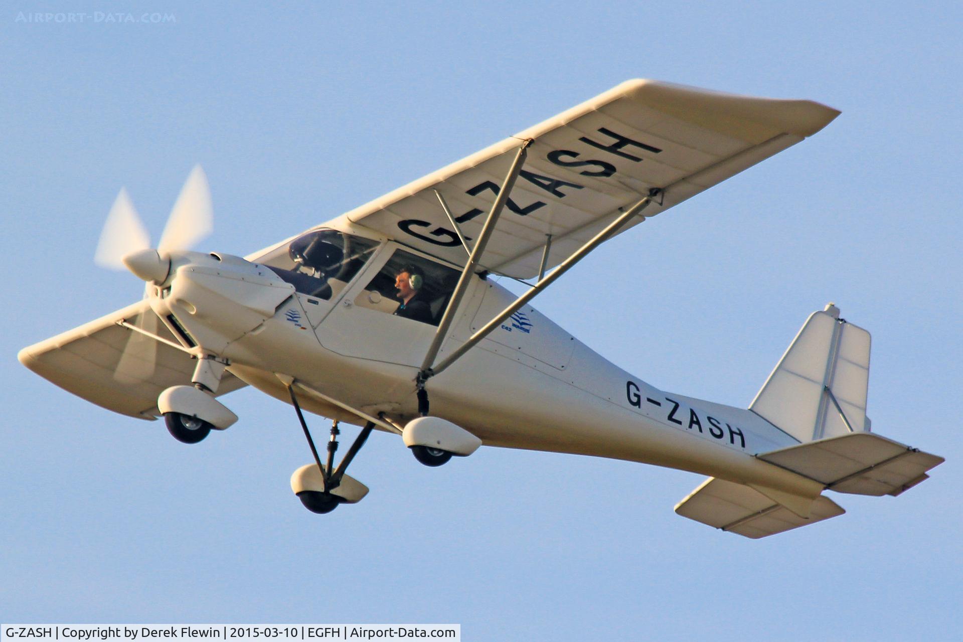 G-ZASH, 2013 Comco Ikarus C42 FB80 C/N 1304-7257, C42 FB80, seen departing runway 22 at EGFF, Pupils first solo.