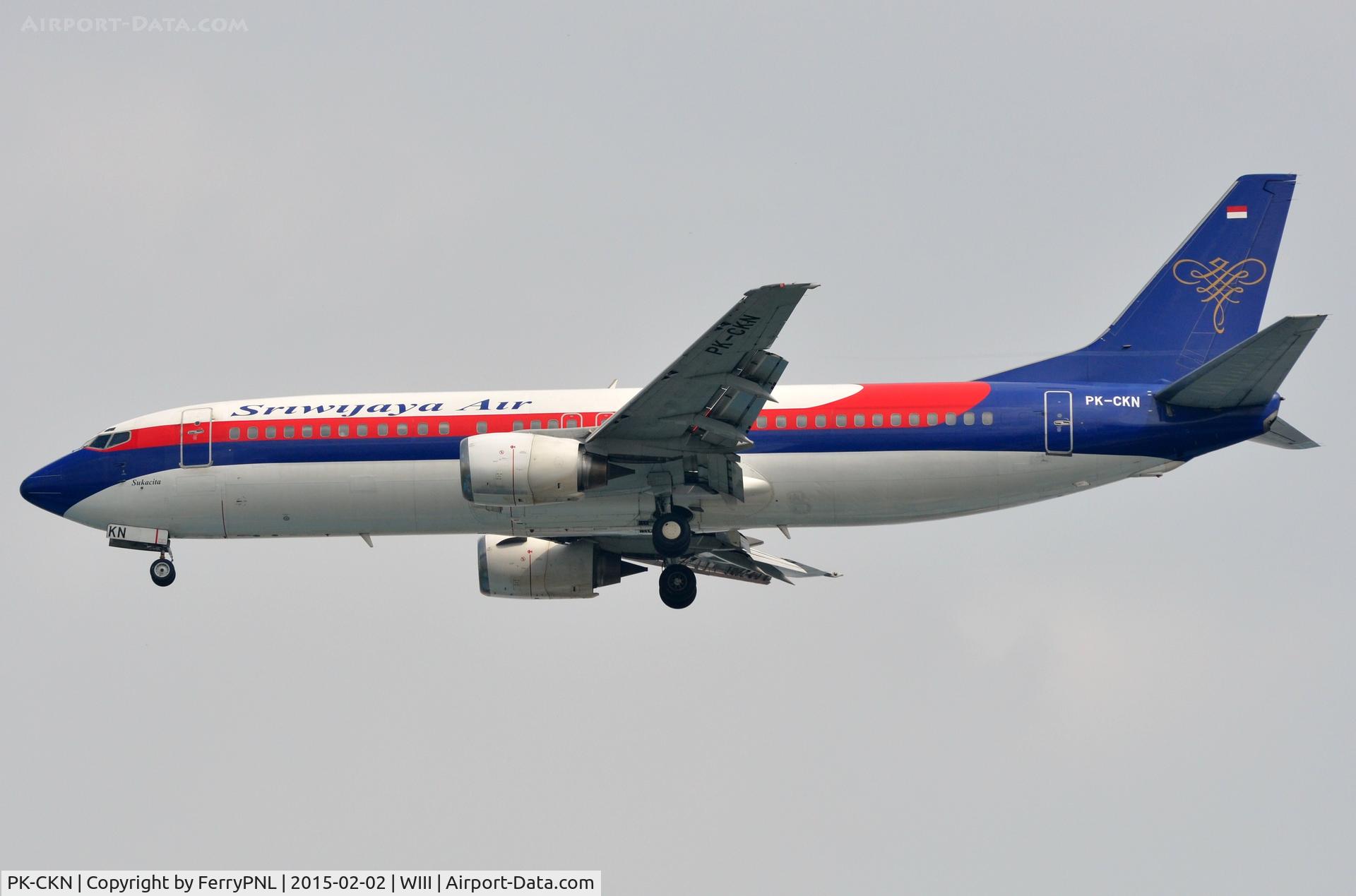 PK-CKN, 1992 Boeing 737-4Q8 C/N 26281, Sriwijaya B734 still in former c/s