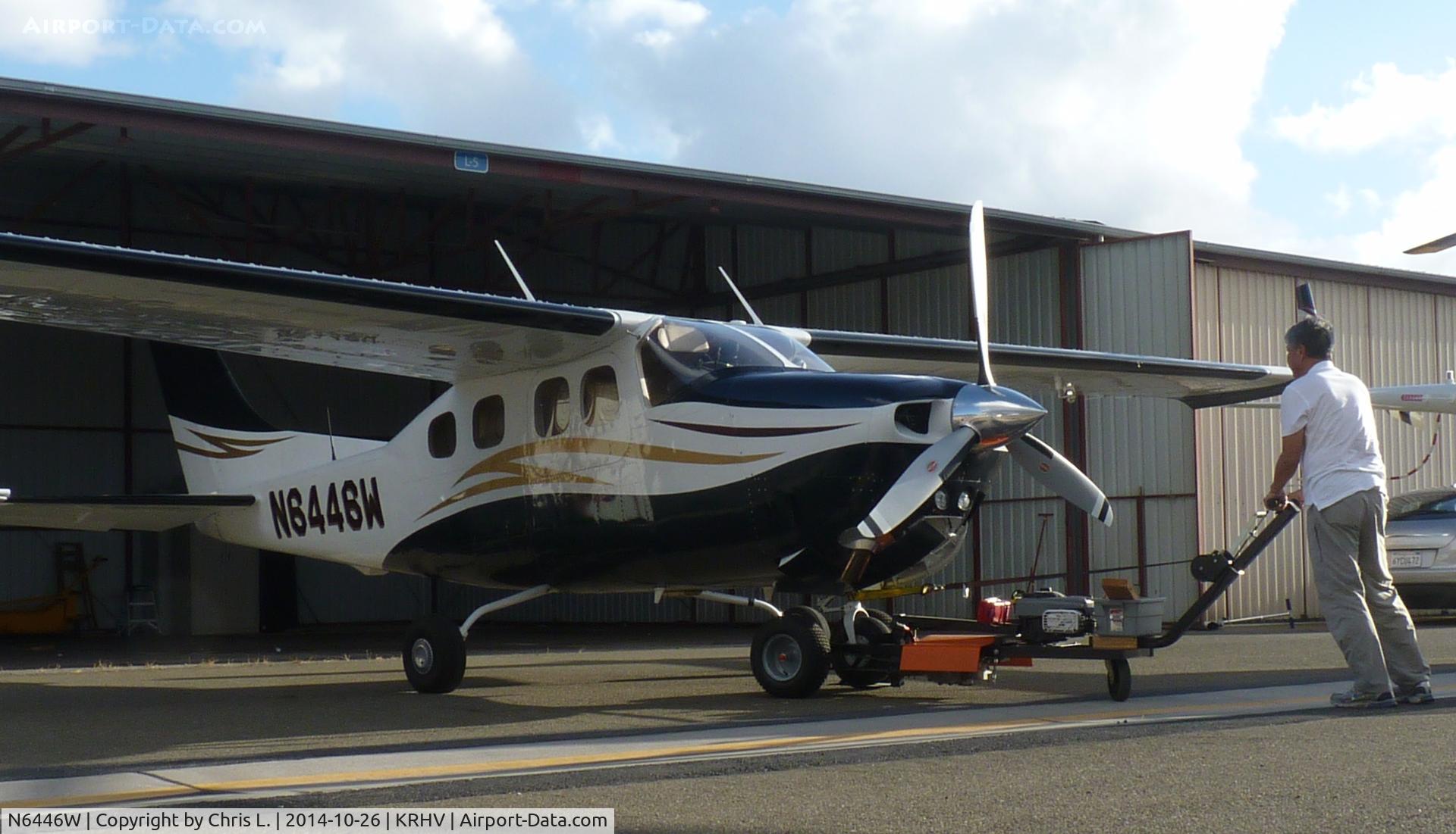 N6446W, 1981 Cessna P210N Pressurised Centurion C/N P21000782, Pushing back a beautiful Pressurized Cessna 210 into it's hangar.