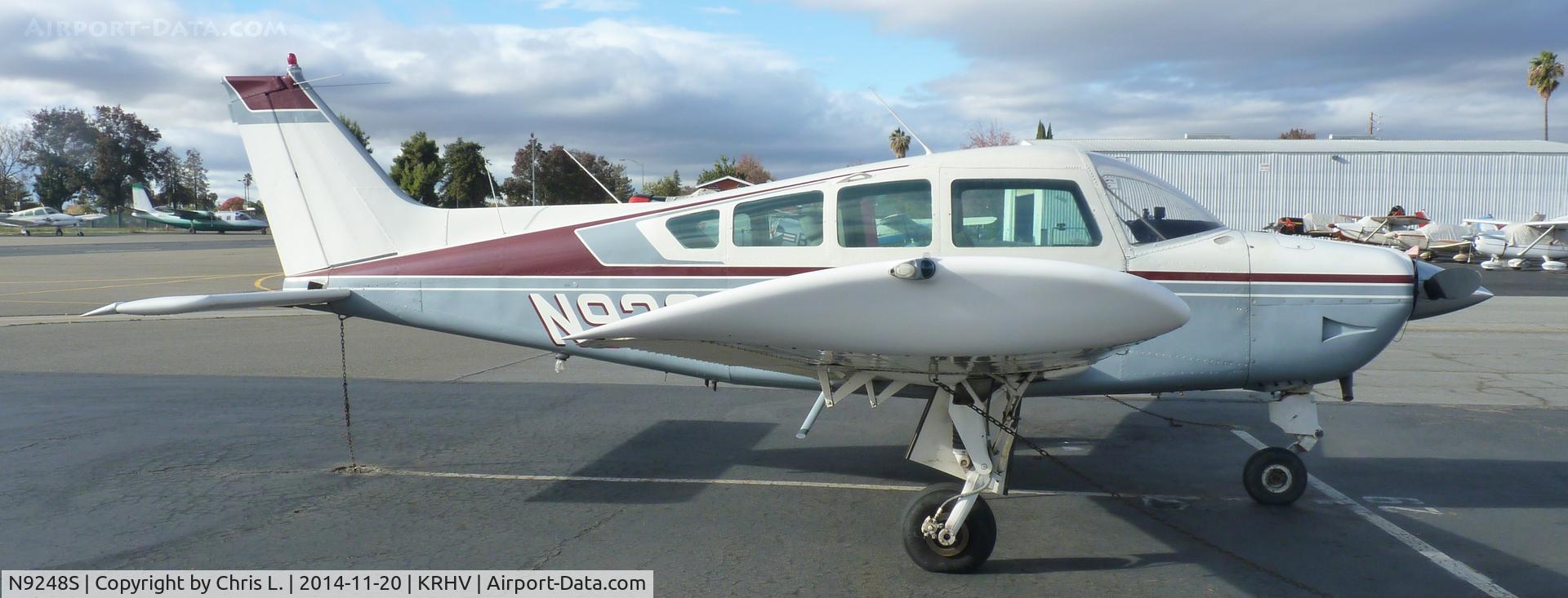 N9248S, 1975 Beech C23 Sundowner 180 C/N M-1747, I didn't get the tail # (sorry), and I'm not quite sure what plane this is. It almost looks like a Bonanza. This was transient. I went to South County Airport (E16) this past weekend, and I saw this plane in the tie-downs there.
