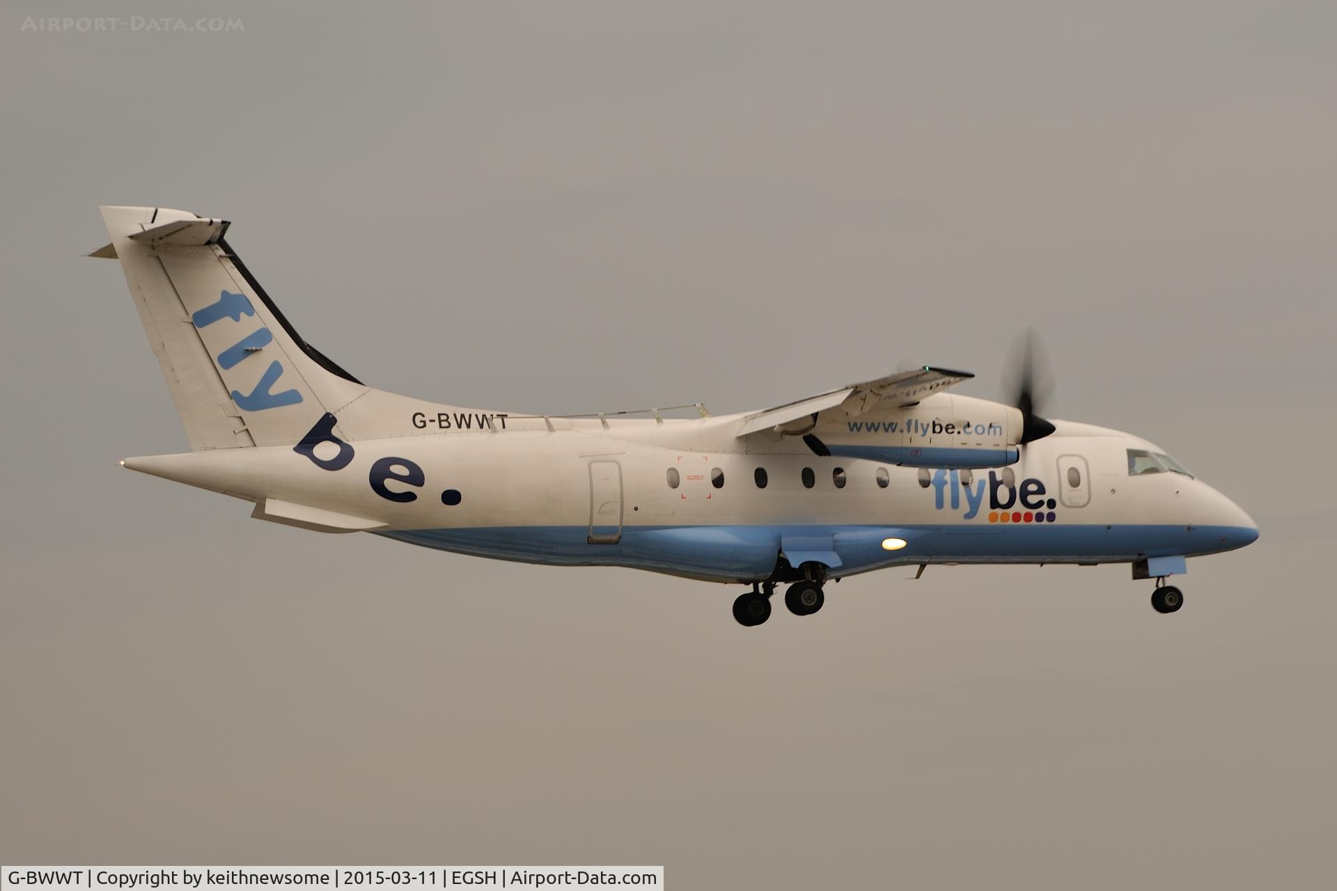 G-BWWT, 1995 Dornier 328-100 C/N 3022, Landing onto runway 09.