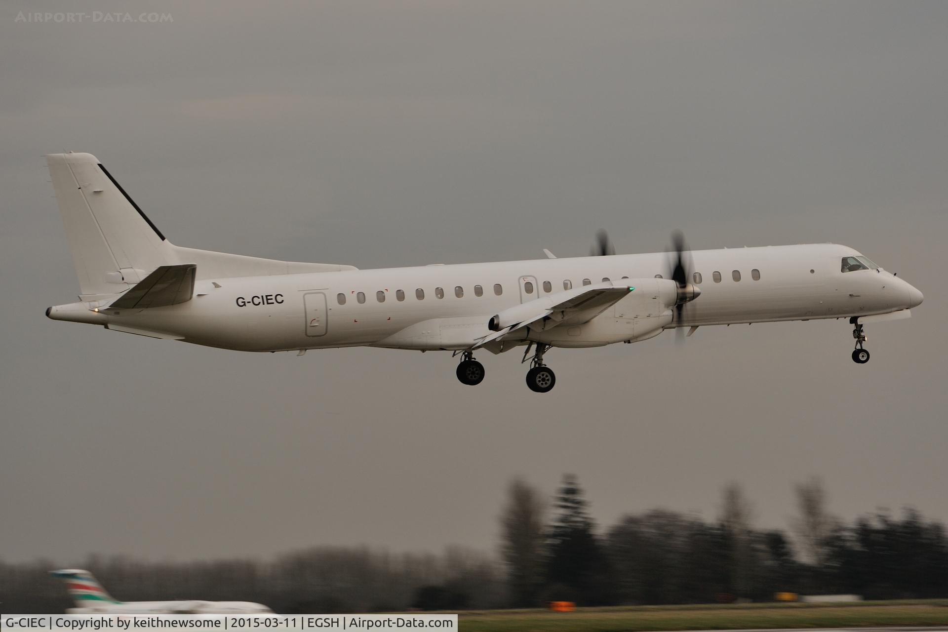 G-CIEC, 1996 Saab 2000 C/N 2000-037, Landing onto runway 09.