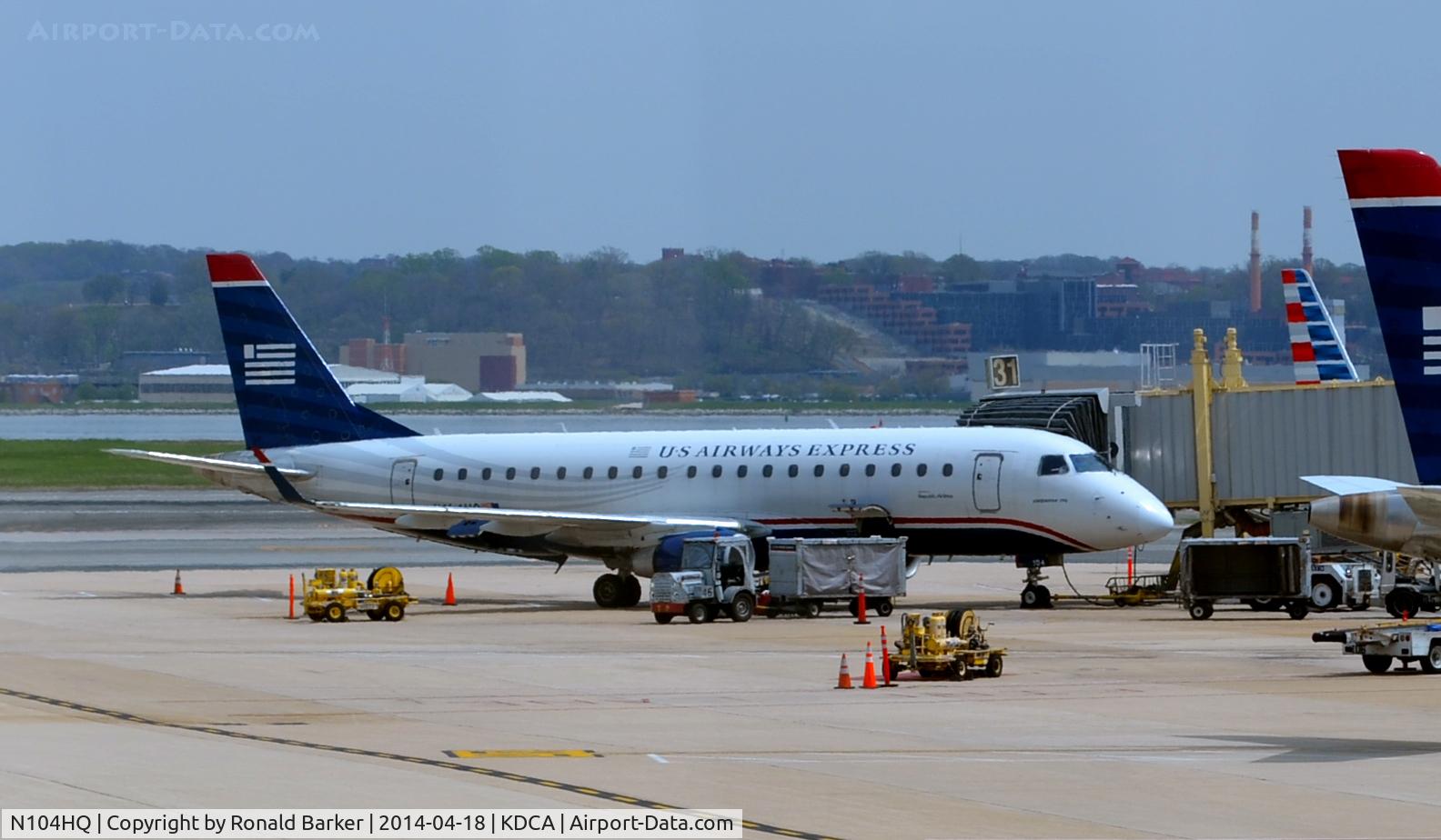 N104HQ, 2007 Embraer 175LR (ERJ-170-200LR) C/N 17000160, At the gate DCA
