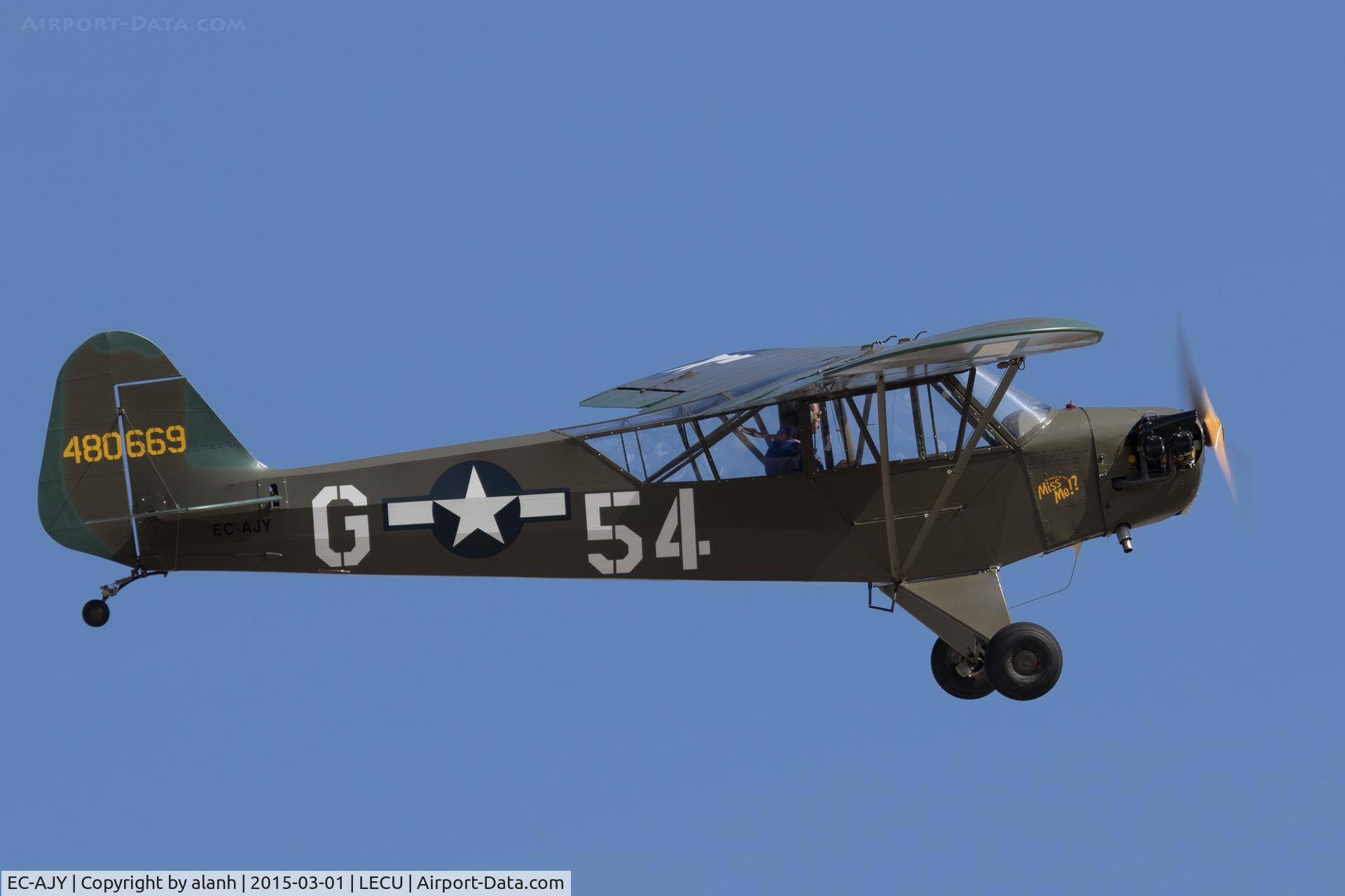EC-AJY, 1944 Piper L-4J Grasshopper (J3C-65D) C/N 12945, At a monthly flying display of the Fundación Infante de Orleans collection at Cuatro Vientos, Madrid