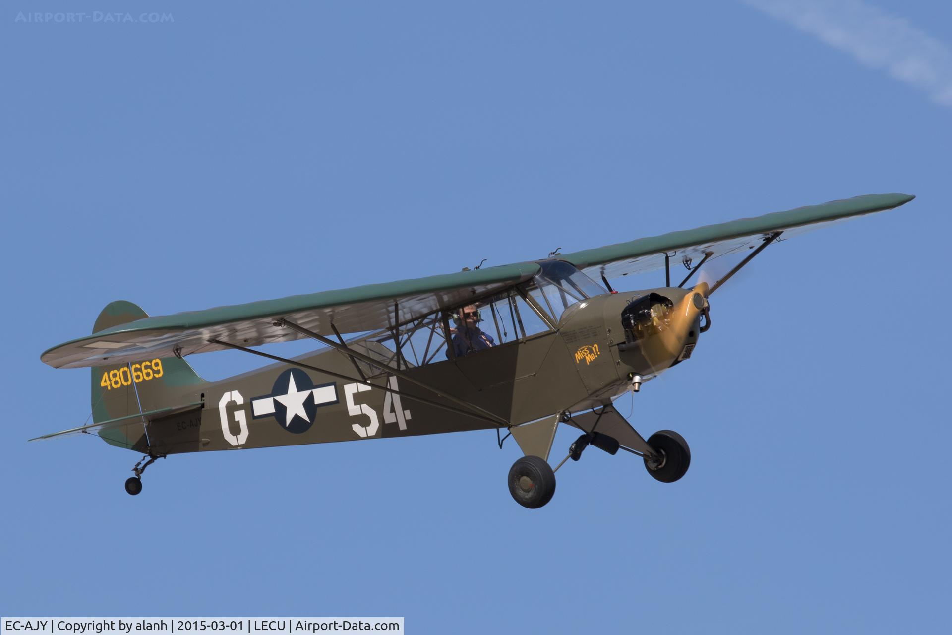 EC-AJY, 1944 Piper L-4J Grasshopper (J3C-65D) C/N 12945, At a monthly flying display of the Fundación Infante de Orleans collection at Cuatro Vientos, Madrid