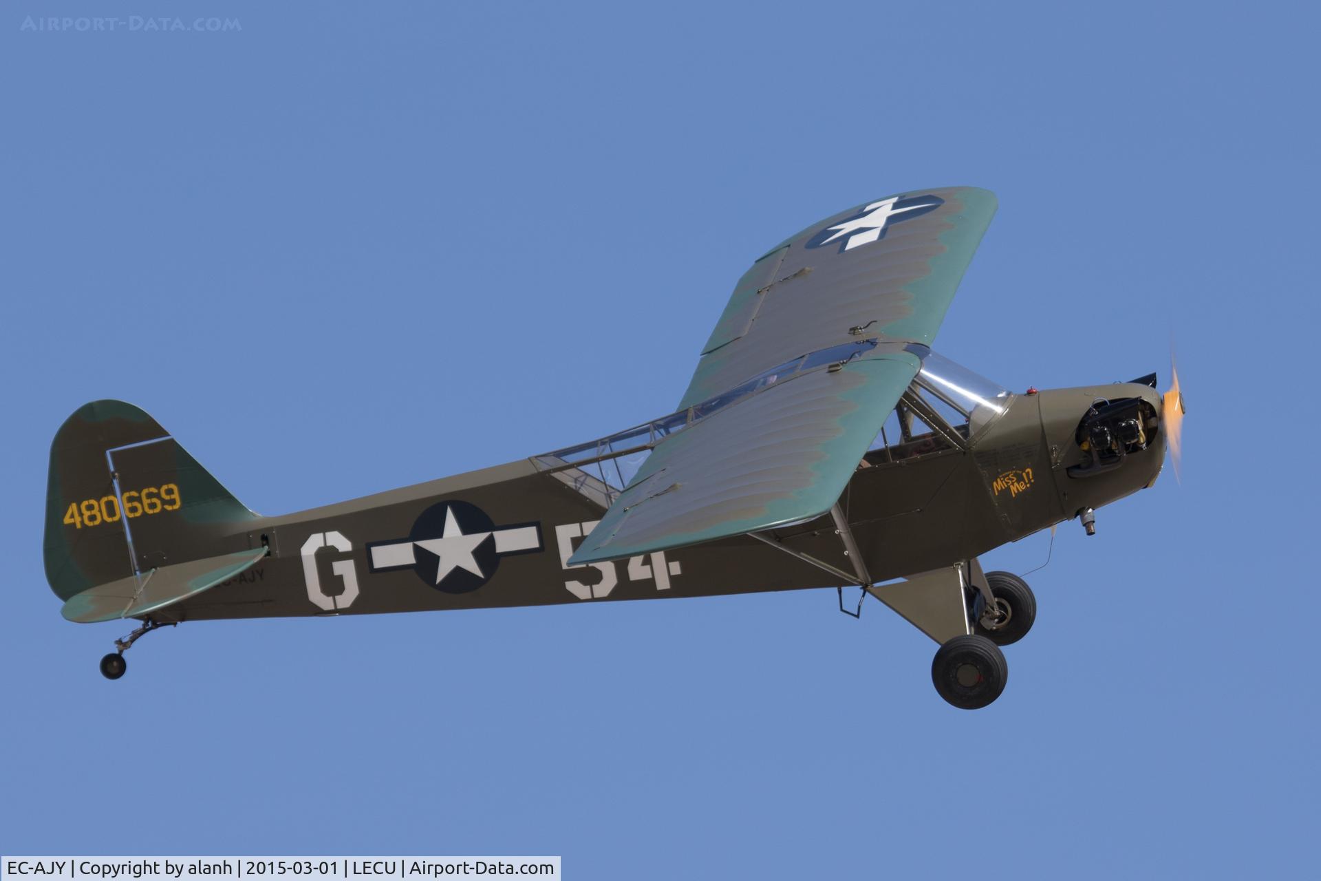 EC-AJY, 1944 Piper L-4J Grasshopper (J3C-65D) C/N 12945, At a monthly flying display of the Fundación Infante de Orleans collection at Cuatro Vientos, Madrid