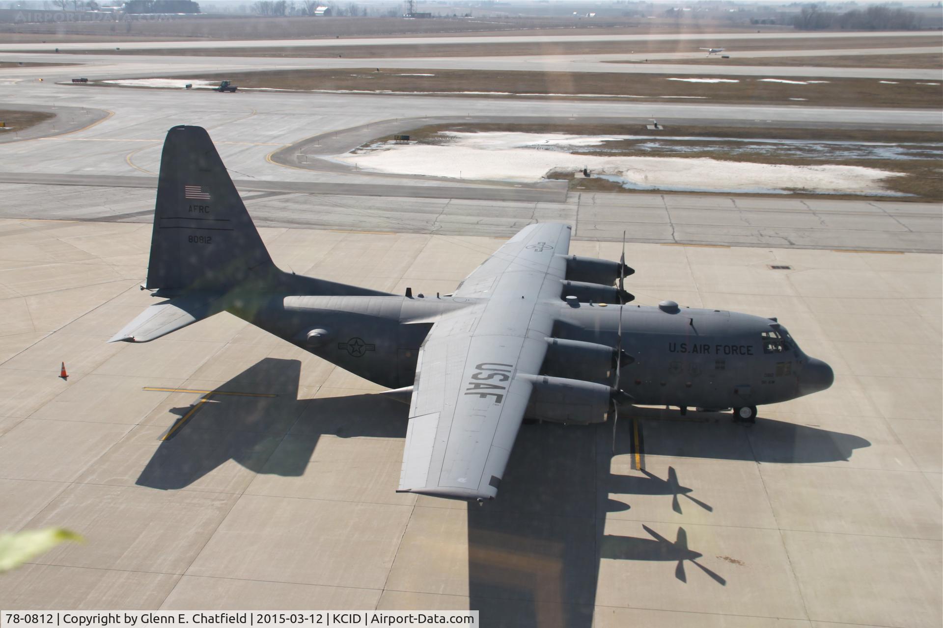 78-0812, 1978 Lockheed C-130H-LM Hercules C/N 382-4822, On the Landmark ramp, seen from 5th floor office of control tower