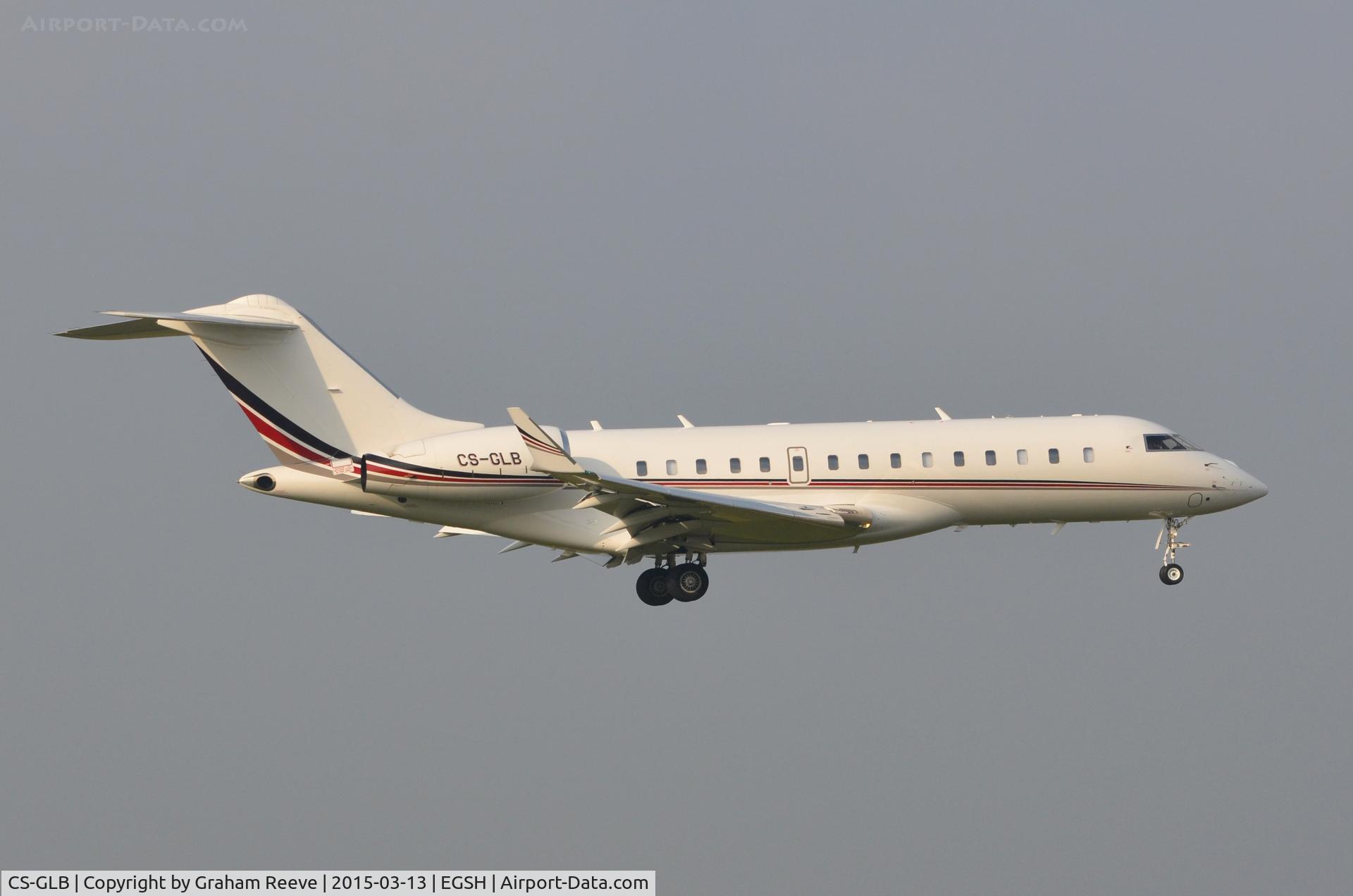 CS-GLB, 2012 Bombardier BD-700-1A10 Global 6000 C/N 9481, Landing at Norwich.