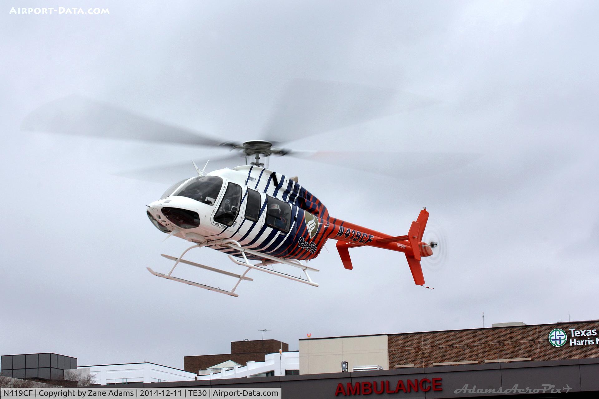 N419CF, 2013 Bell 407 C/N 54432, Departing Harris Methodist new Emergency Room Helipad