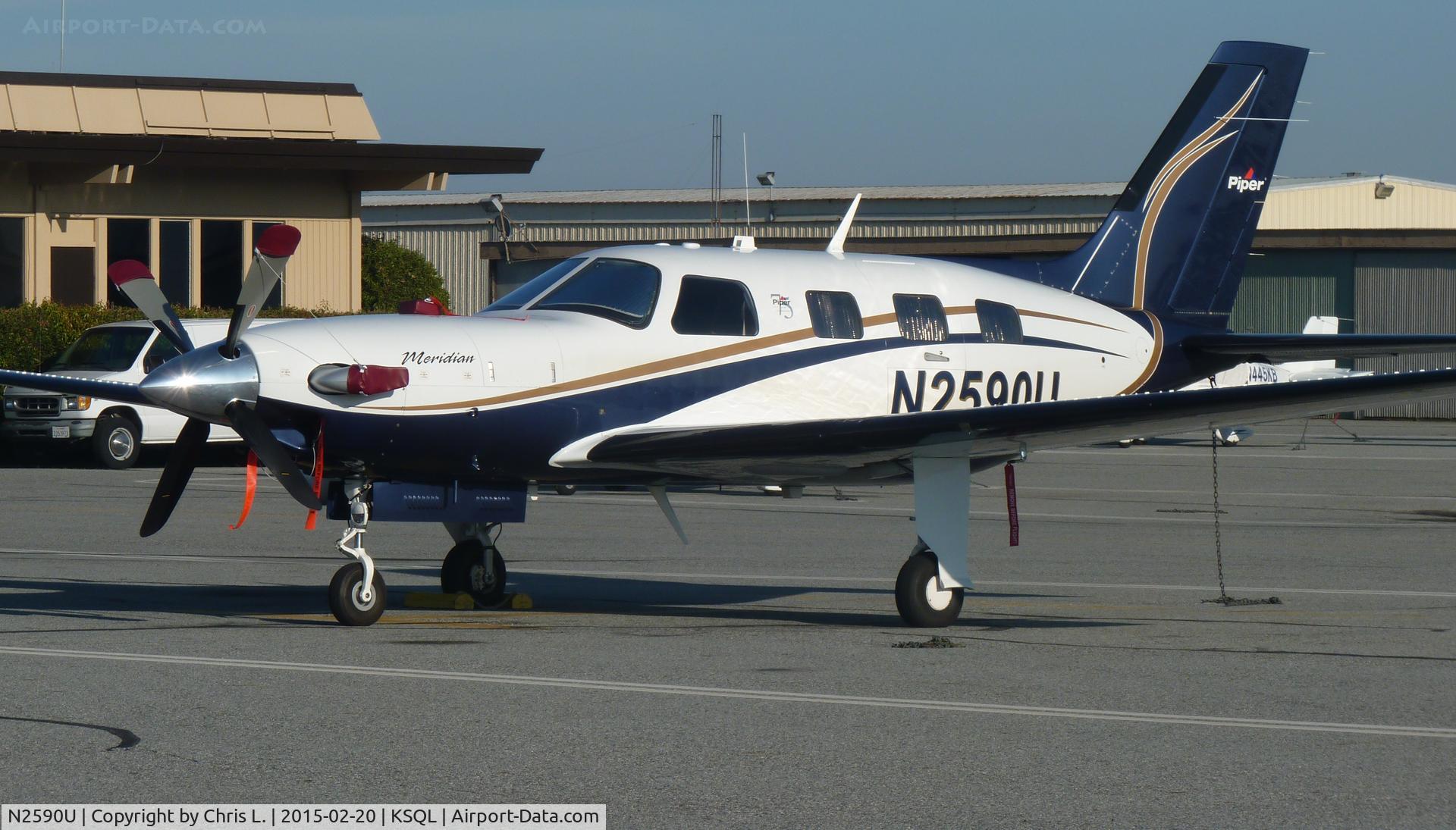 N2590U, Piper PA-46-500TP Meridian C/N Not found N2590U, Just purchased, this now local 2013 Piper Meridian sits at the transient parking at San Carlos.