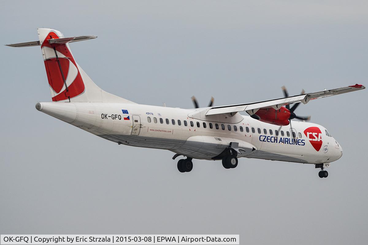OK-GFQ, 2001 ATR 72-212A C/N 674, Landing on RWY 11 in Warsaw.