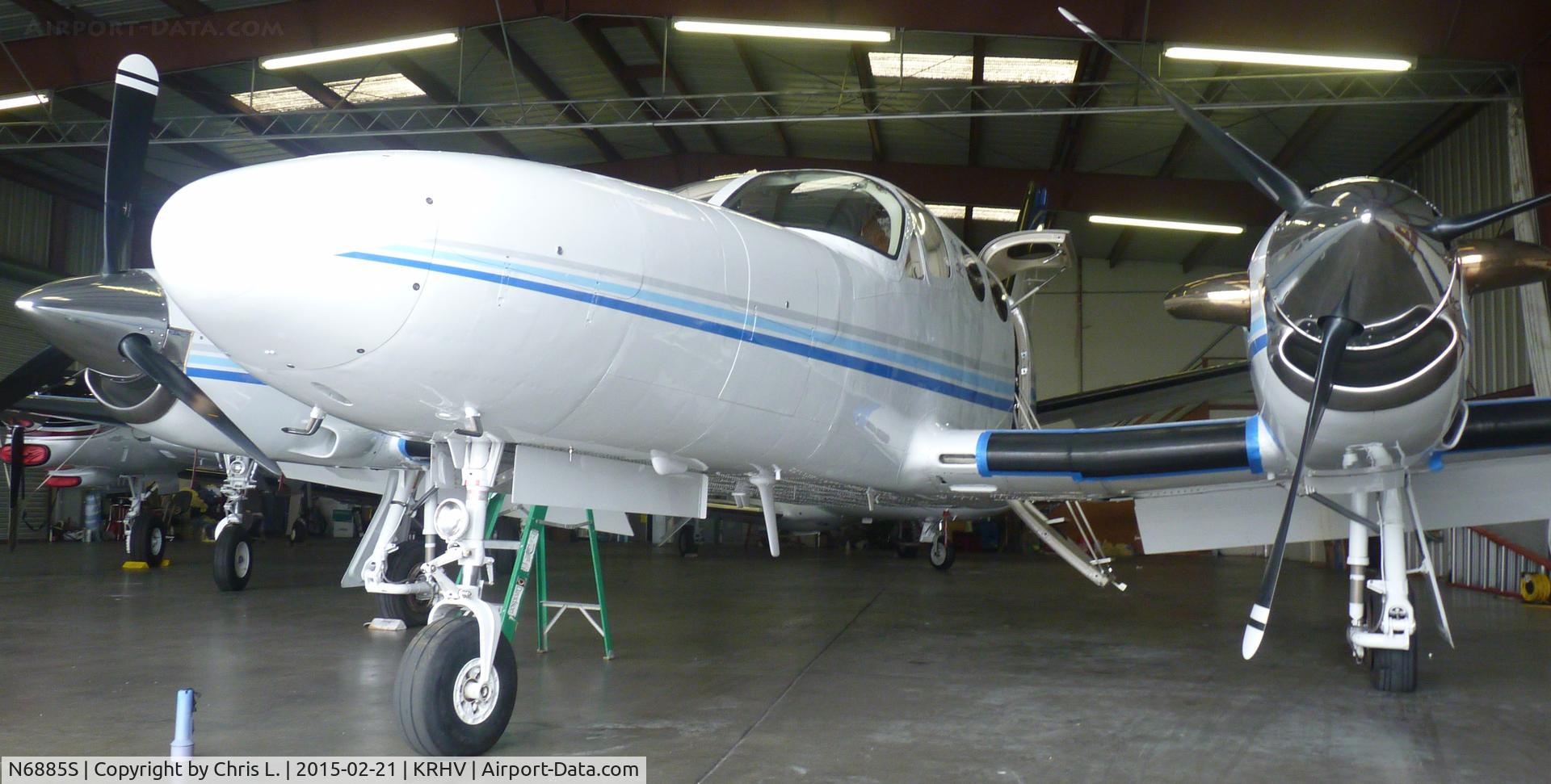 N6885S, 1981 Cessna 425 C/N 425-0144, A very rare 1981 Cessna 425 Conquest sits in the Lafferty Aircraft Sales hangar waiting to be sold. This is only 1 of the 4 Cessna Conquests to ever land at Reid-Hillview.
