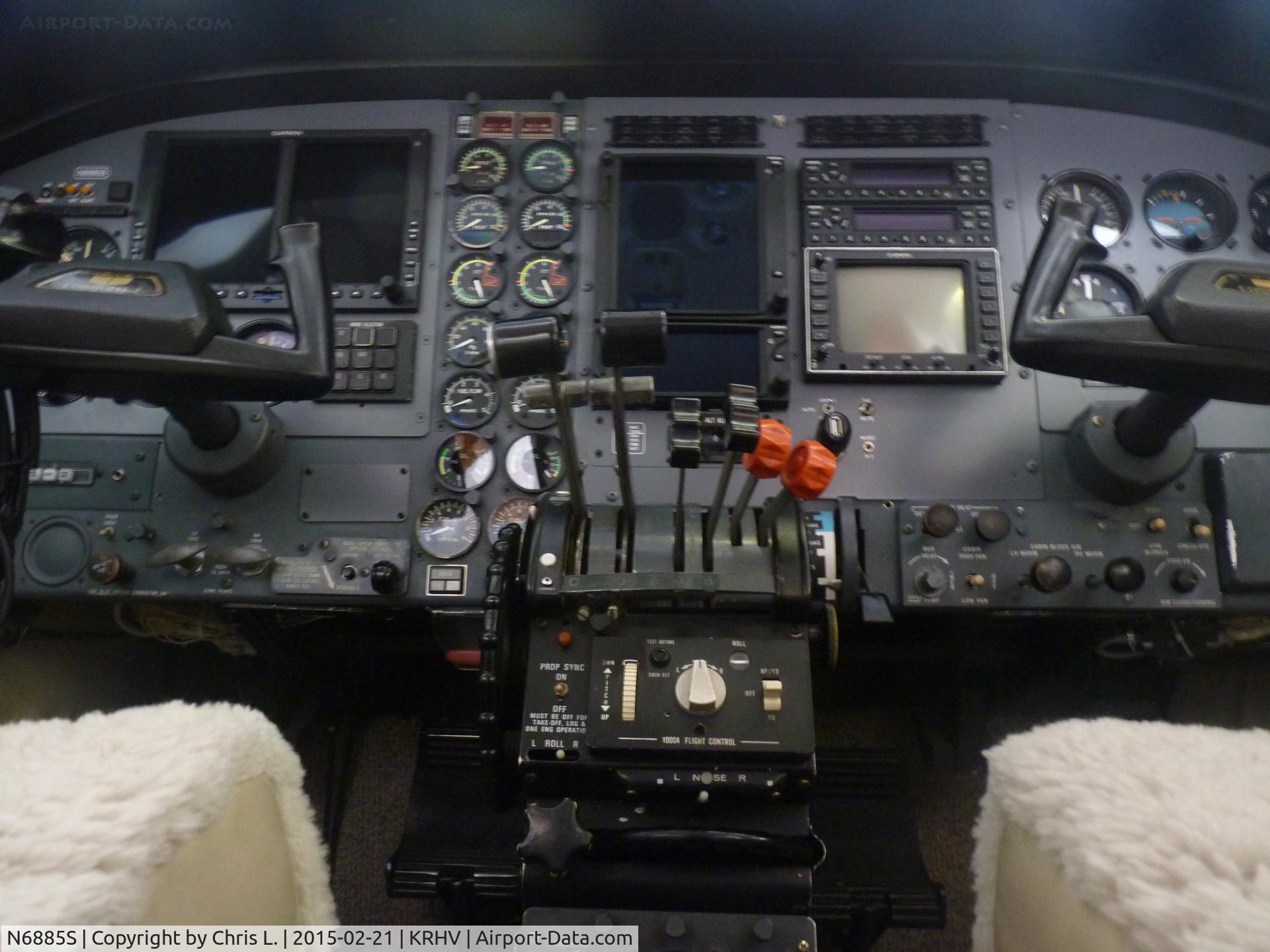 N6885S, 1981 Cessna 425 C/N 425-0144, The cockpit of a rare 1981 Cessna 425 Conquest. The plane is currently for sale at Lafferty Aircraft Sales. This is 1 of the 4 Conquests that's ever landed at Reid Hillview.