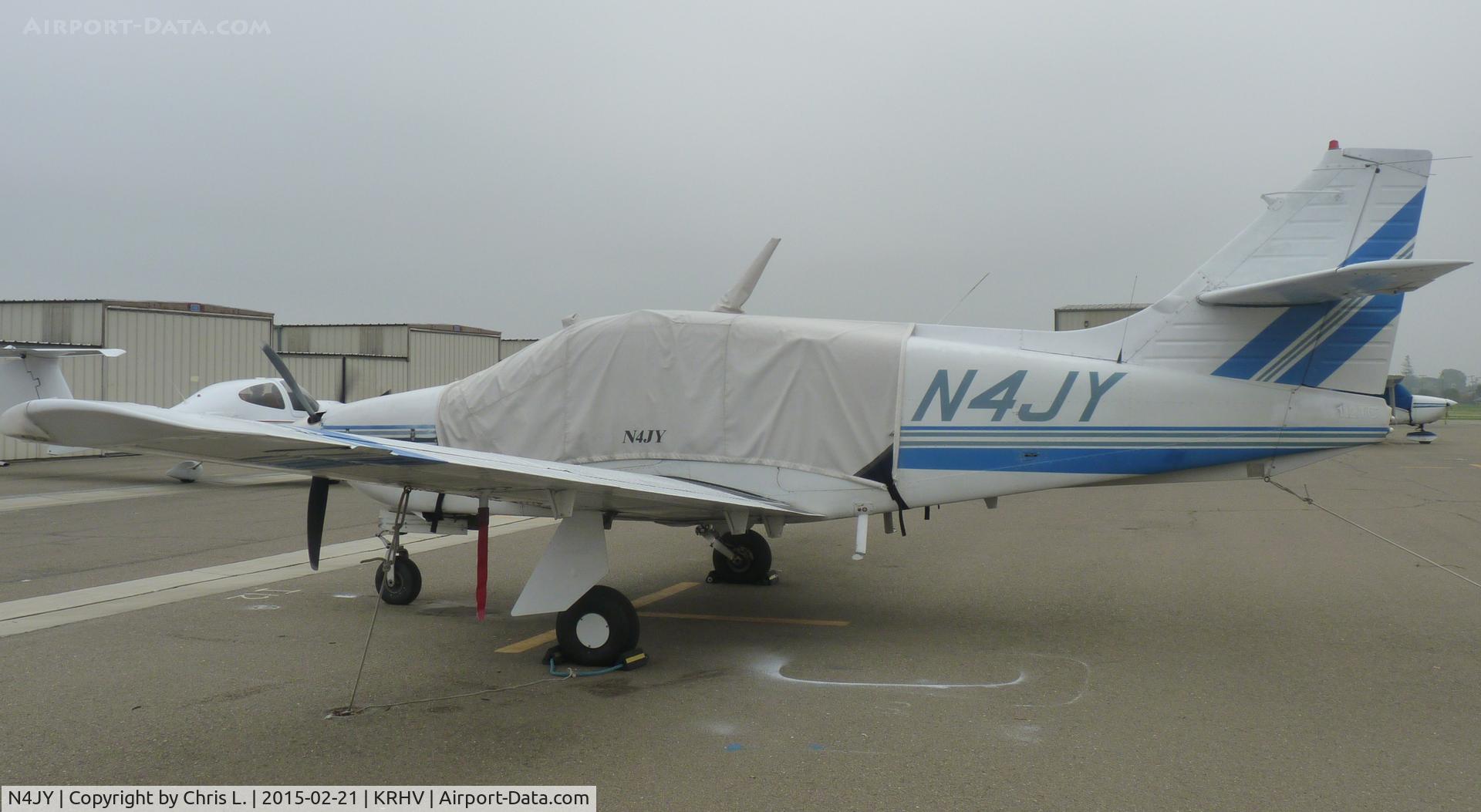 N4JY, 1976 Rockwell International 112TC Commander C/N 13080, A long time local 1976 Rockwell Commander 112. This plane has been here for as long as I can remember and the pilot is very experienced. One day, I took a tour at RHV's control tower. There were 30+ kt crosswinds, and N4JY did a pattern!!