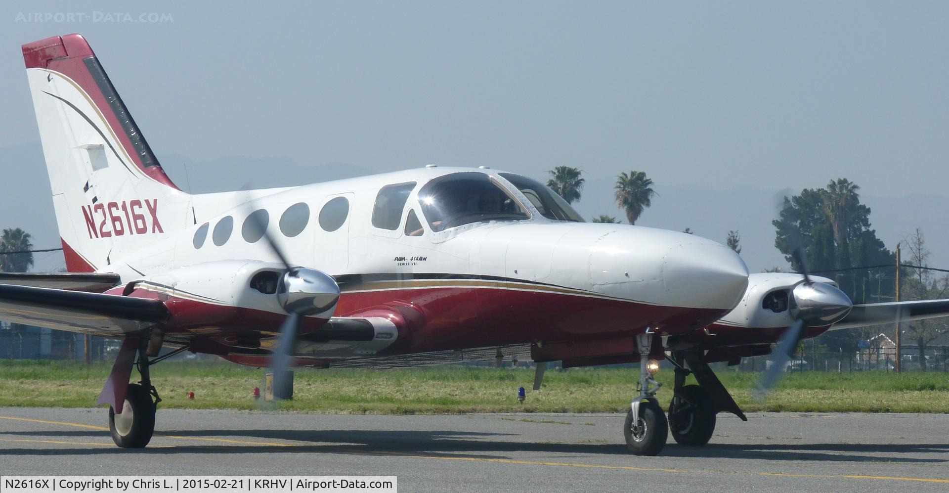 N2616X, Cessna 414A Chancellor C/N 414A0266, A transient Cessna 414A Chancellor taxiing to Nice Air after landing from Arcata.