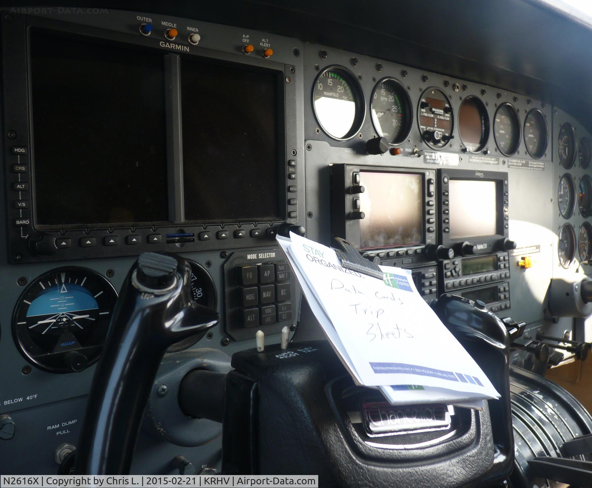 N2616X, Cessna 414A Chancellor C/N 414A0266, The cockpit of a transient Cessna 414A Chancellor, N2616X.