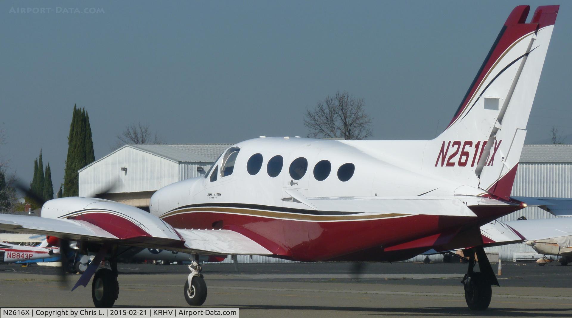 N2616X, Cessna 414A Chancellor C/N 414A0266, A transient Cessna 414A Chancellor taxiing out for departure to Arcata, from Reid Hillview.