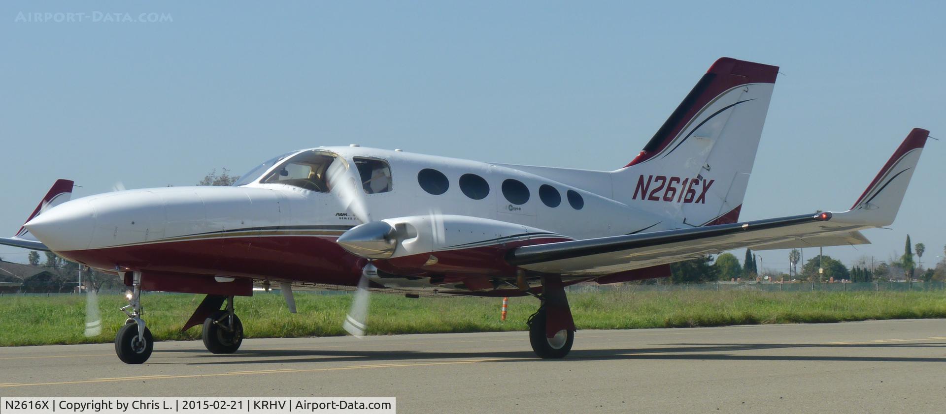 N2616X, Cessna 414A Chancellor C/N 414A0266, A transient Cessna 414A Chancellor taxiing out for departure to Arcata, from Reid Hillview.
