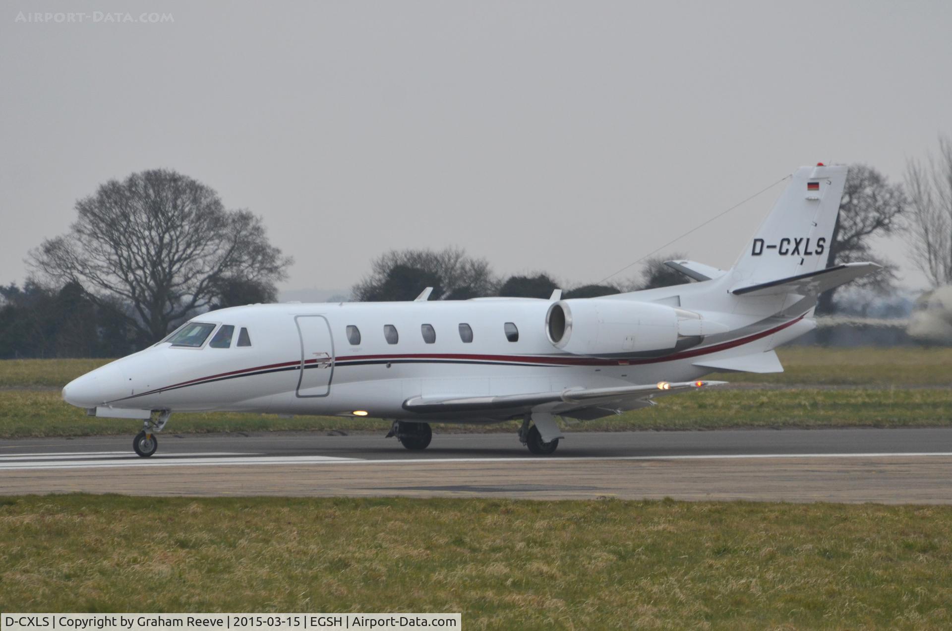 D-CXLS, 2009 Cessna 560XL Citation XLS+ C/N 560-6027, About to depart from Norwich.