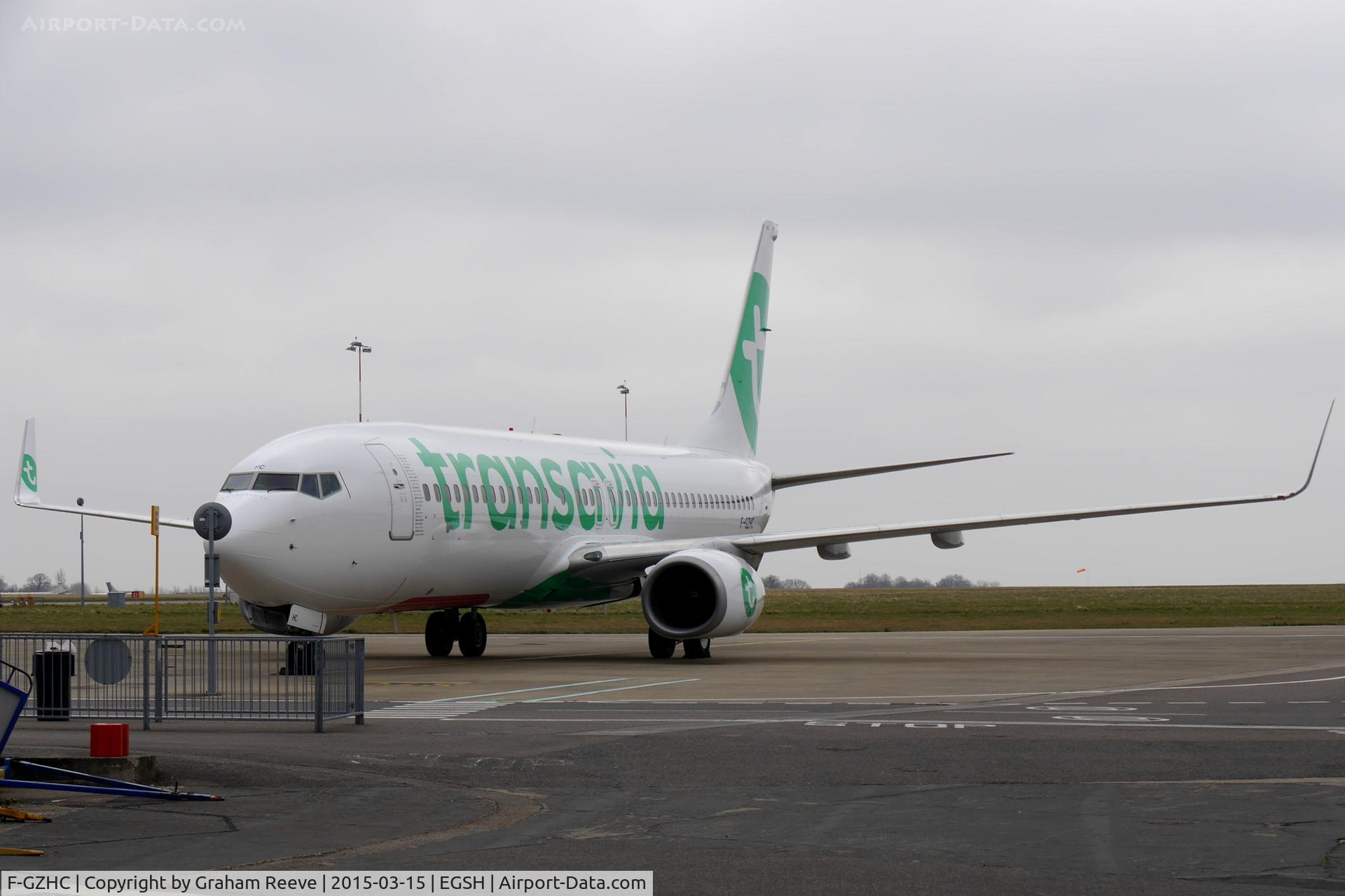 F-GZHC, 2008 Boeing 737-8K2 C/N 29651, Parked on stand at Norwich.