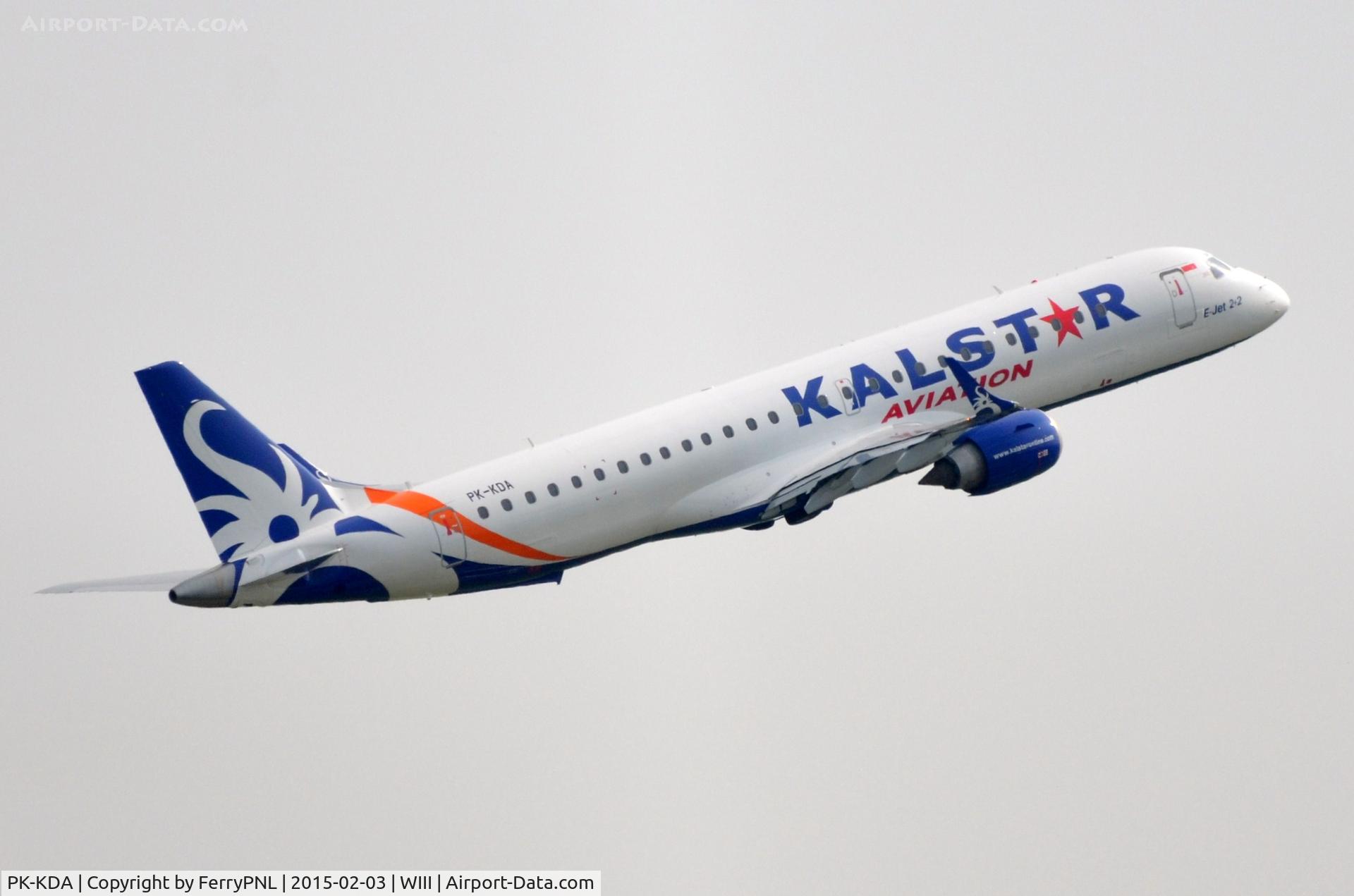 PK-KDA, 2006 Embraer 195LR (ERJ-190-200LR) C/N 19000029, Kalstar ERJ10 lifting-off from CGK. Former Flybe G-FBEA.
