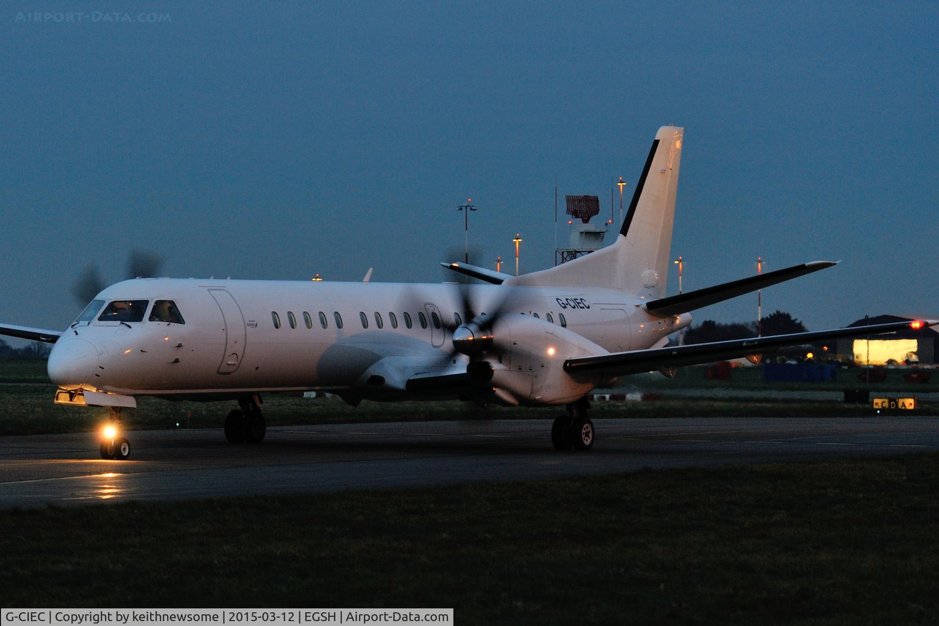G-CIEC, 1996 Saab 2000 C/N 2000-037, Early evening leaving.