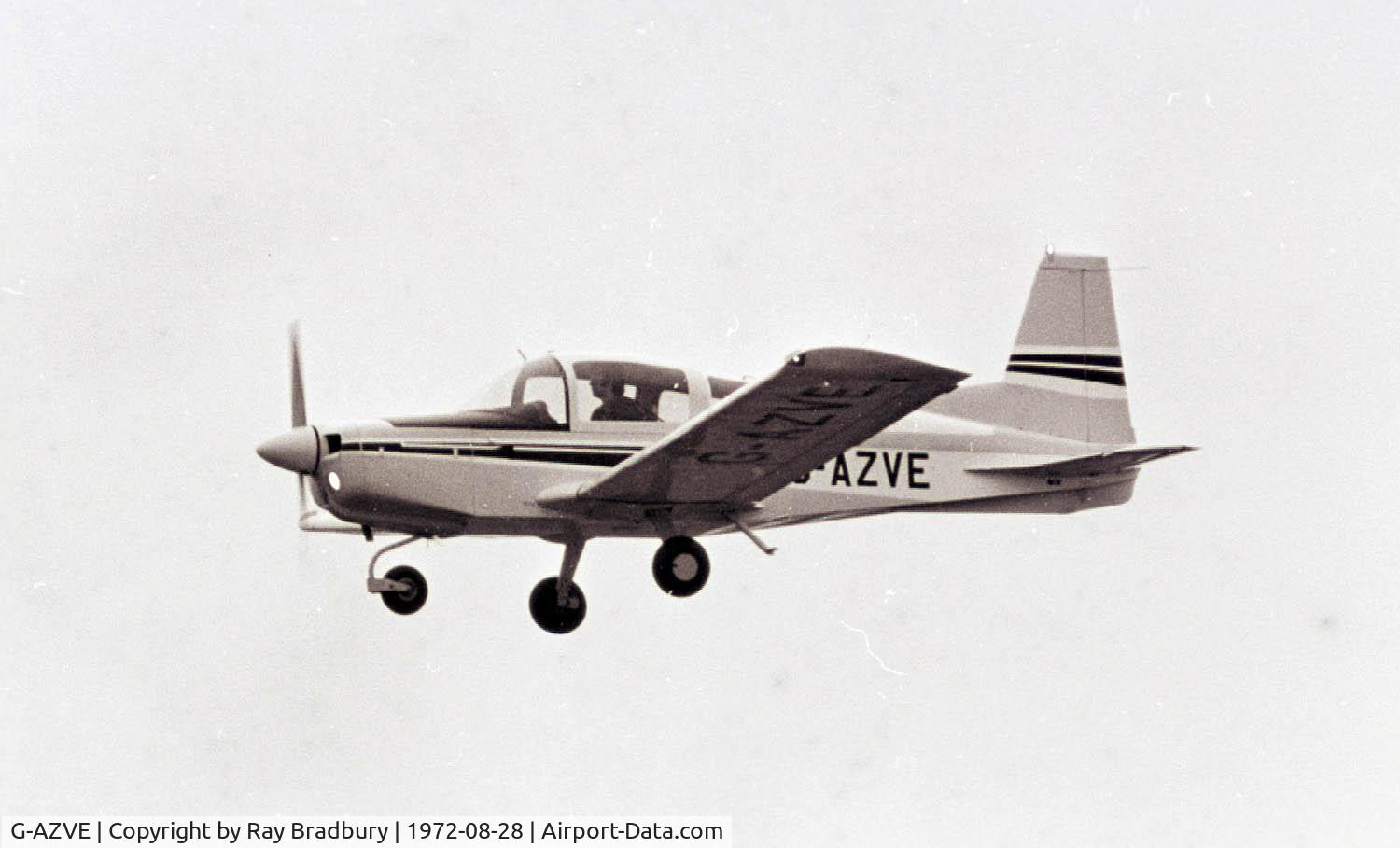 G-AZVE, 1972 American Aviation AA-5 Traveler C/N AA5-0074, Aircraft photographed 28th August 1972..arriving at Halfpenny Green aerodrome near Stourbridge,Worcs.UK