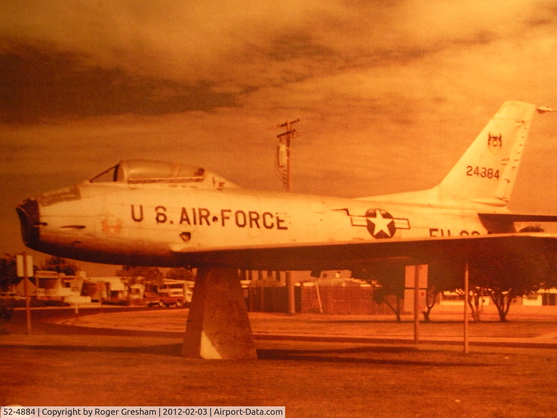 52-4884, 1952 North American F-86F Sabre C/N 191-580, took this in the late 60s at the entrance to Sabre city Mobile home park