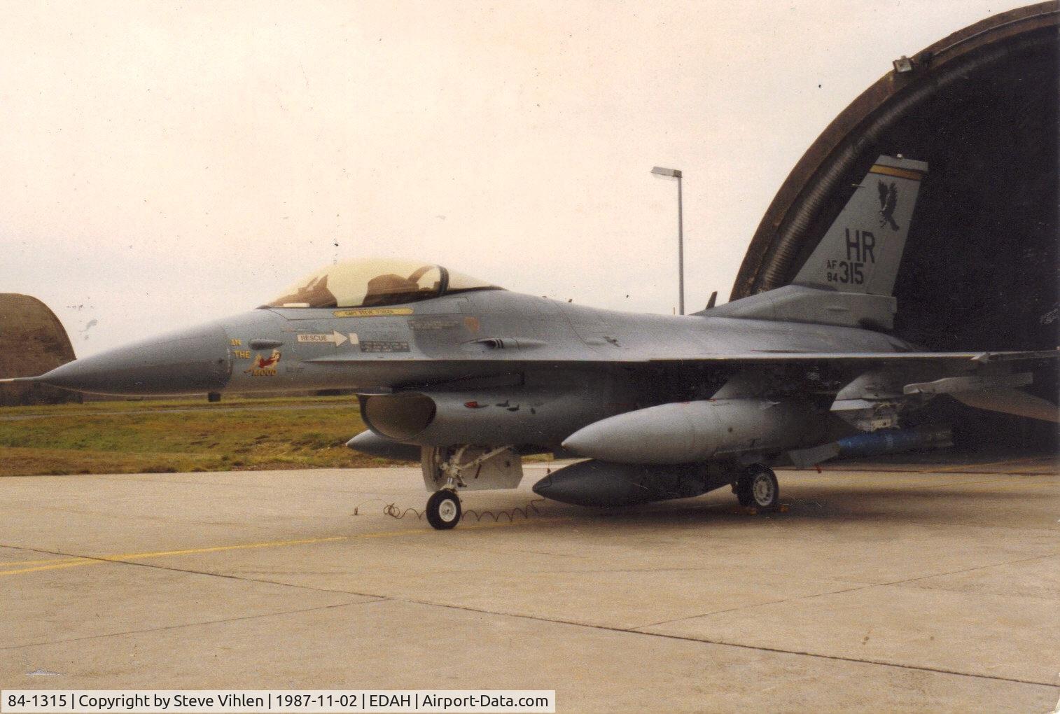 84-1315, General Dynamics F-16C Fighting Falcon C/N 5C-152, In front of tab vee, 496th TFS, Hahn, AB Germany. About to hop in and fly to Zaragoza AB, Spain for WTD November 1987. My assigned aircraft 