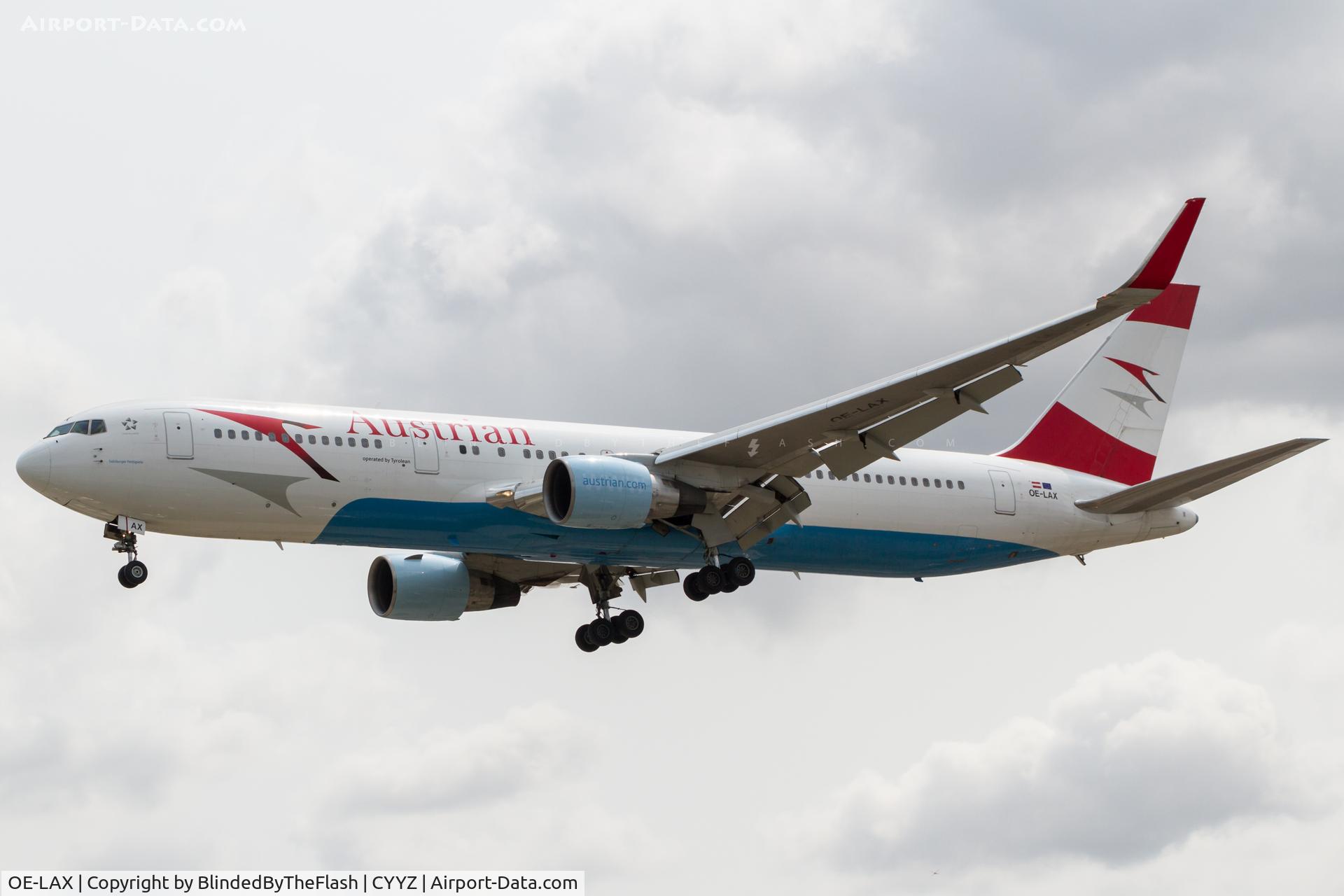 OE-LAX, 1992 Boeing 767-3Z9/ER C/N 27095, On short final for runway 05 at Toronto Pearson