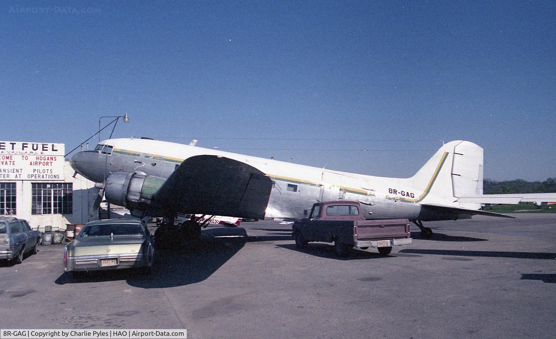 8R-GAG, 1944 Douglas DC-3 (C-47A) C/N 19603, Before she was N89HA she was 8R-GAG seen here. Not the greatest since it's on film, but I don't see any others.