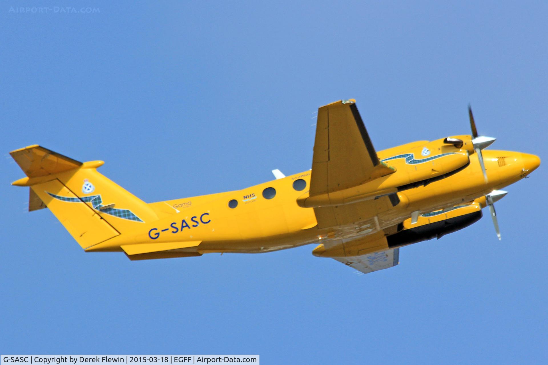 G-SASC, 2005 Raytheon B200C King Air C/N BL-150, Visiting King Air, Scottish Ambulance Service, Aberdeen based, previously N6178D, callsign Gama362, seen departing runway 12 en-route to Aberdeen.