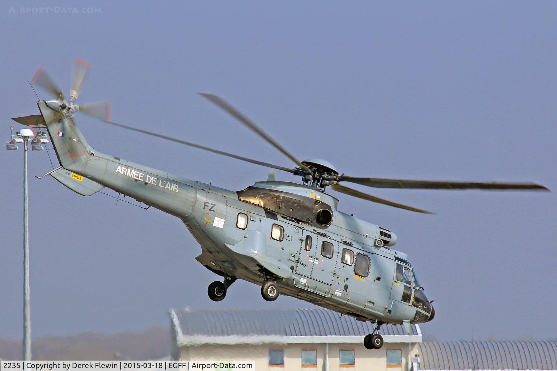 2235, Aérospatiale AS-332L-1 Super Puma Super Puma C/N 2235, Super Puma, French Air Force, coded FZ, Villacoublay based, callsign Cotam 1360, seen lifting from runway 12, en route Cherbourg, following a refuel.