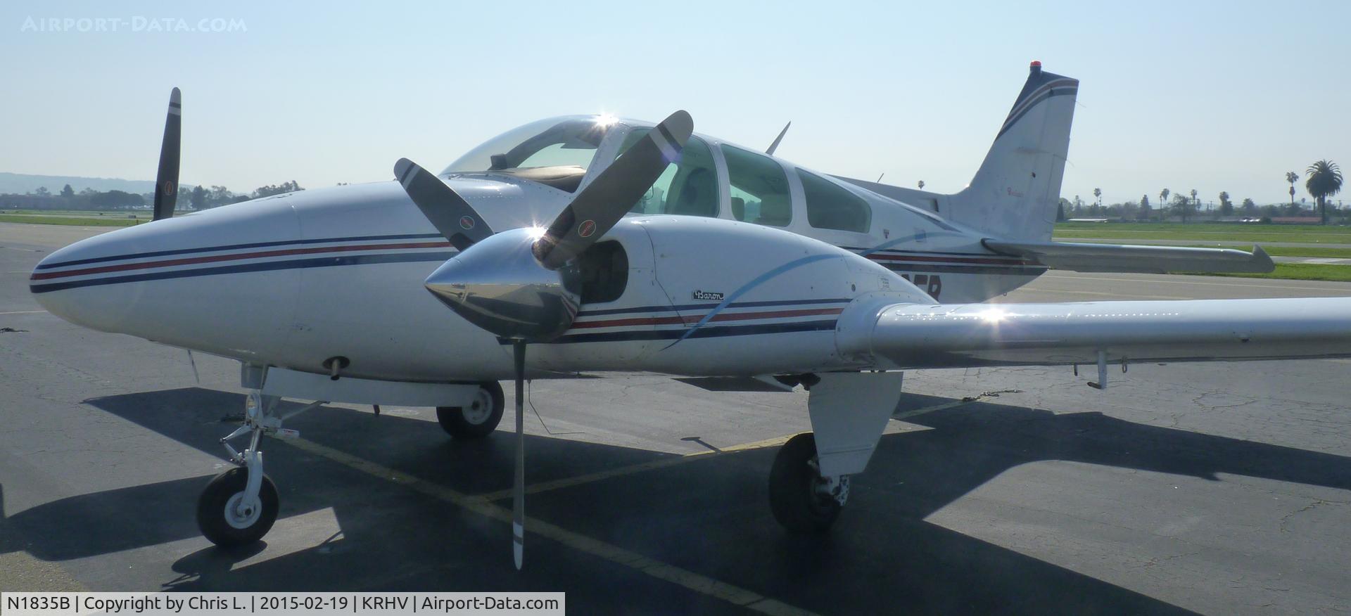 N1835B, 1977 Beech 95-B55 (T42A) Baron C/N TC-2076, A transient 1977 Beechcraft Baron 55 sitting at the transient ramp for lunch.