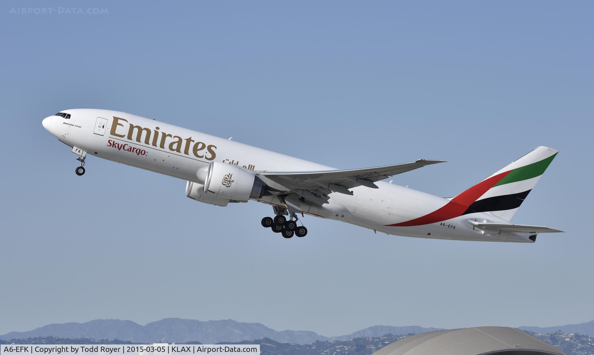 A6-EFK, 2013 Boeing 777-F1H C/N 35611, Departing LAX on 25R