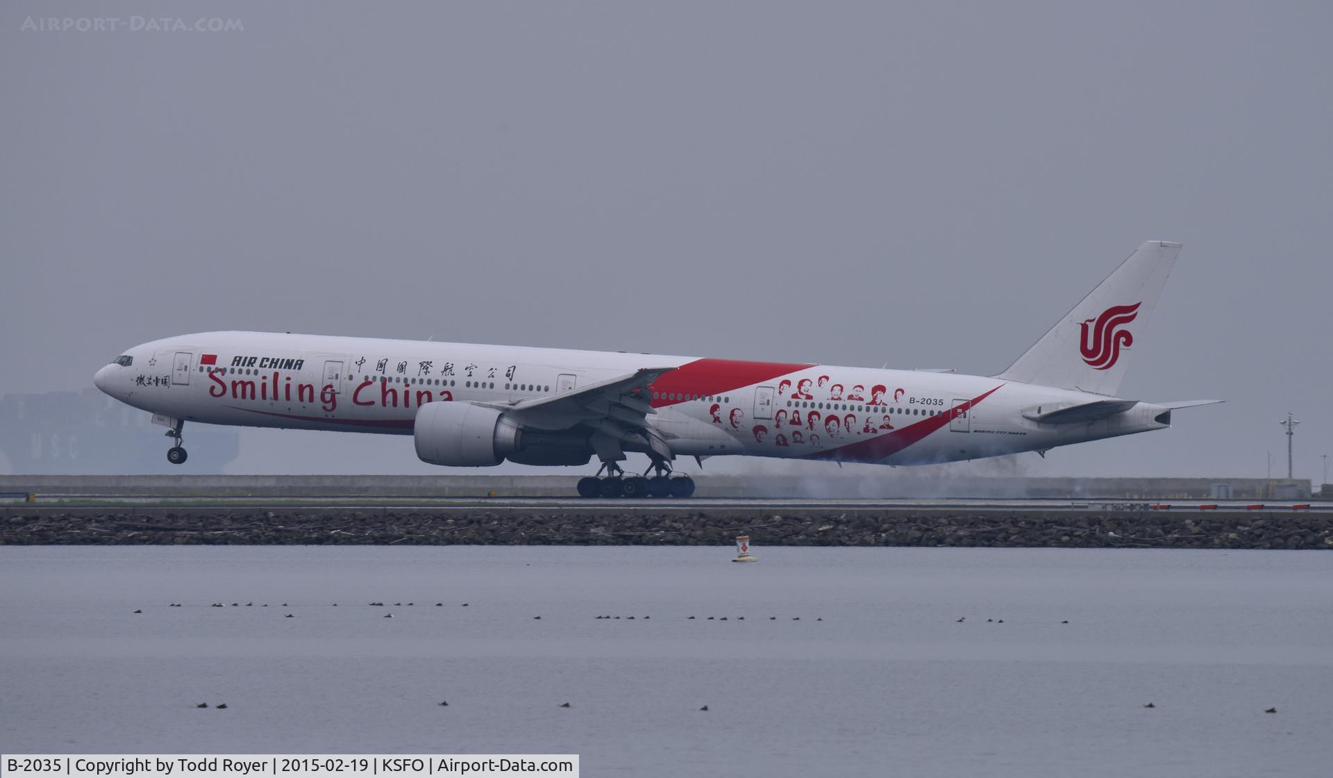 B-2035, 2012 Boeing 777-39L/ER C/N 38674, Landing at SFO on gloomy morning