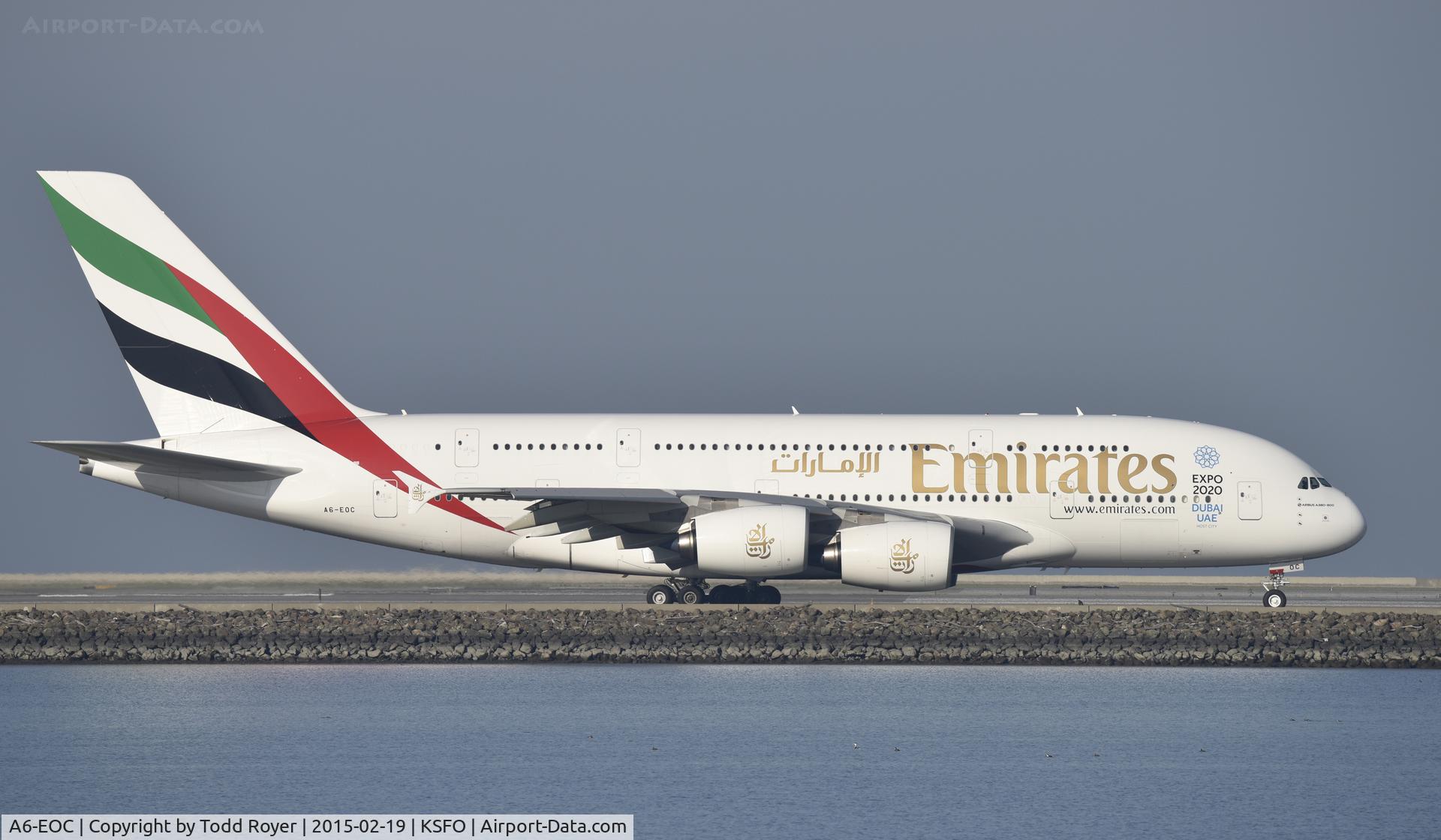 A6-EOC, 2014 Airbus A380-861 C/N 165, Taxiing for departure at SFO