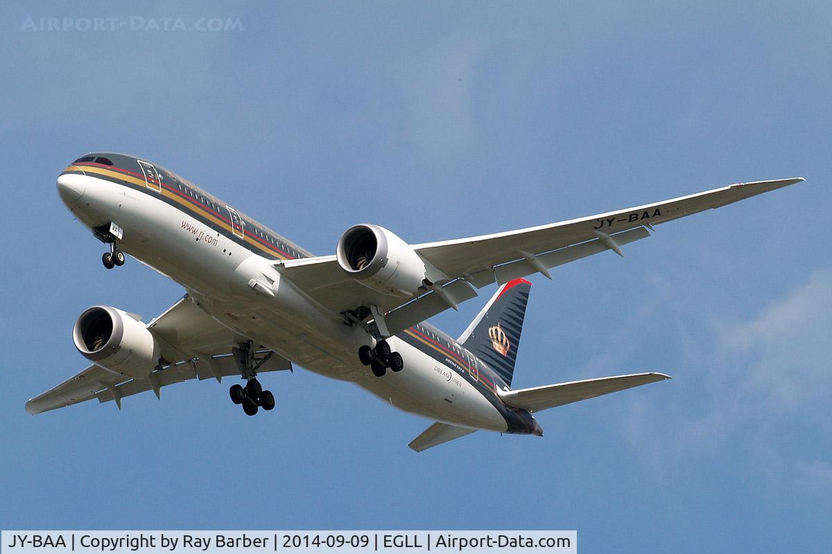 JY-BAA, 2014 Boeing 787-8 Dreamliner C/N 37983, Boeing 787-8 Dreamliner [37983] (Royal Jordanian Airlines) Home~G 09/09/2014. On approach 27R.