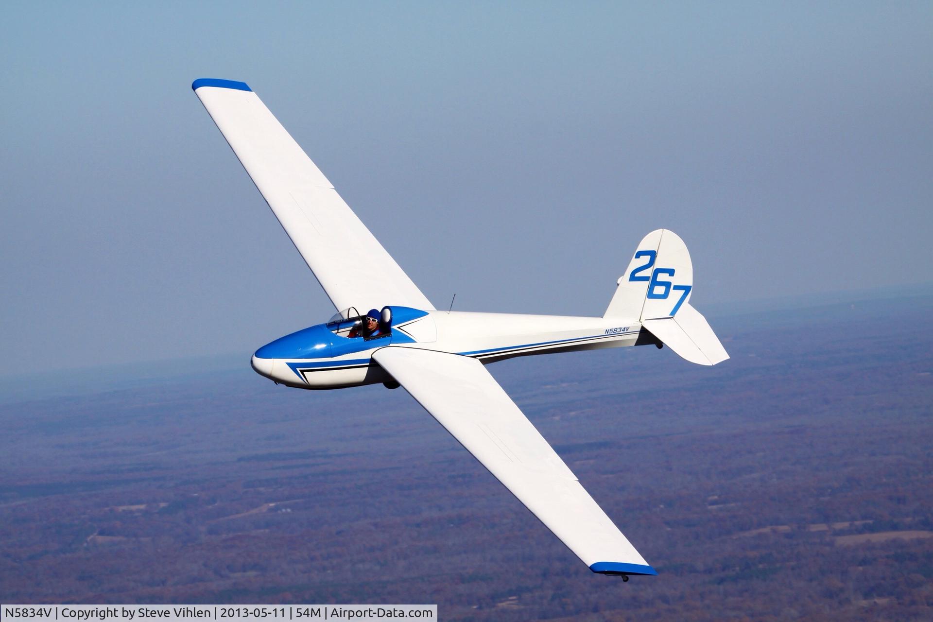 N5834V, 1964 Schweizer SGS 1-26B C/N 267, Another shot with the sport canopy. Overhead Wolf River Airport, TN