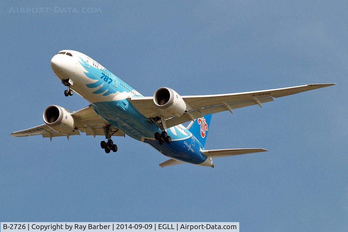 B-2726, 2011 Boeing 787-8 Dreamliner C/N 34924, Boeing 787-8 Dreamliner [34924] (China Southern Airlines) Home~G 09/09/2014. On approach 27R.
